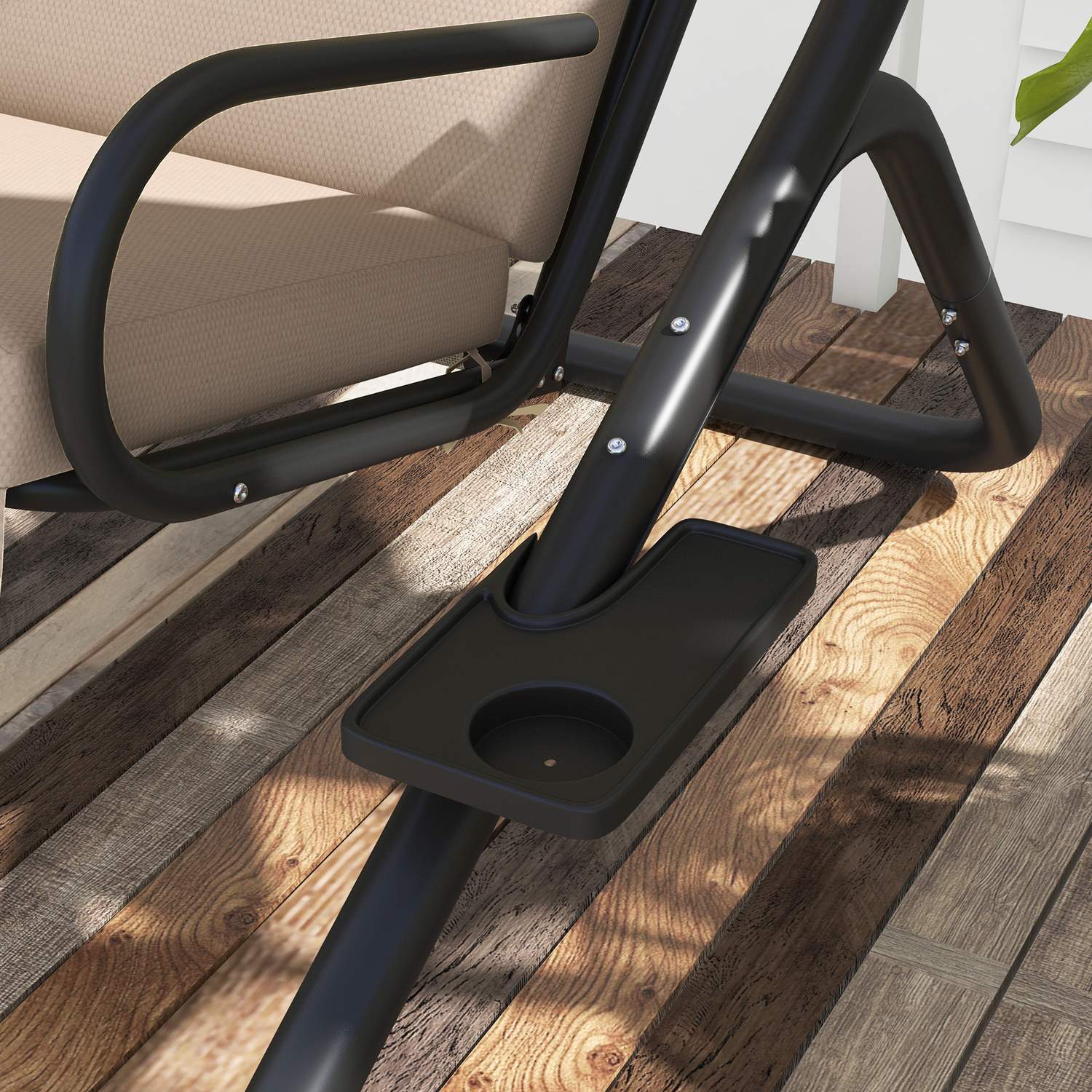 2-sits trädgårdsgunga med kapell & mugghållare, beige