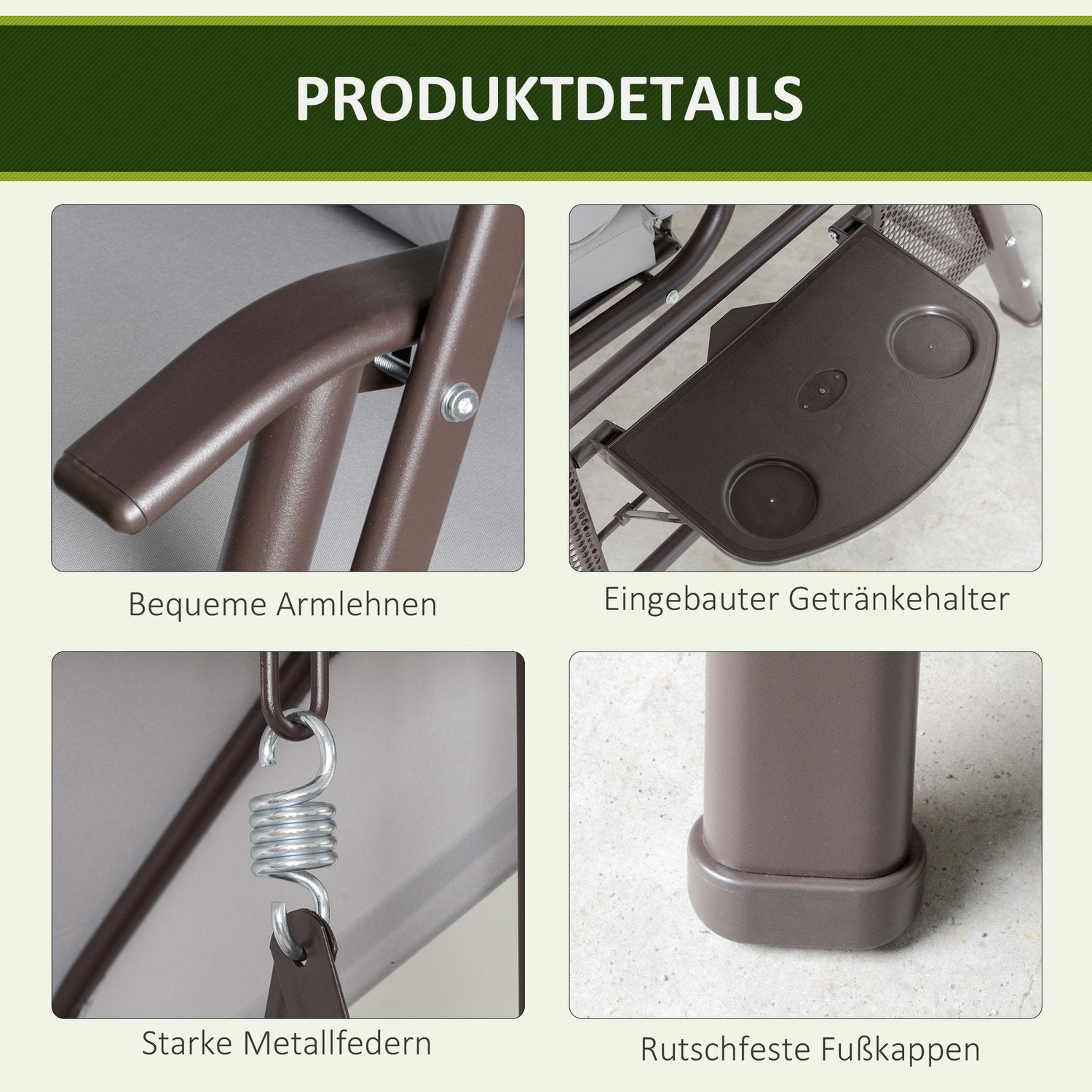 2-sits trädgårdsgunga med kapell och kuddar, grå metall