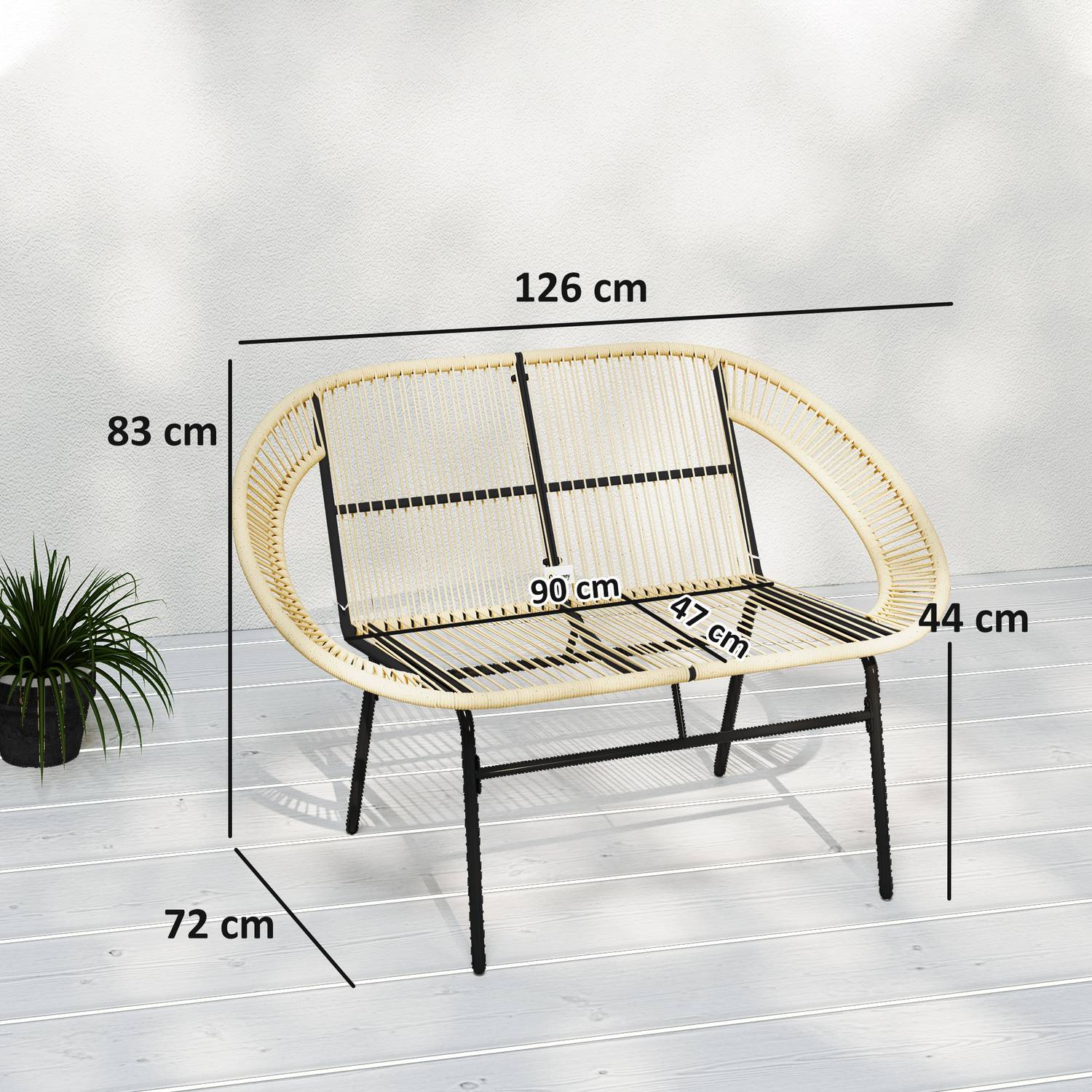 2-sits väderbeständig polyrattan trädgårdsbänk, UV-beständig