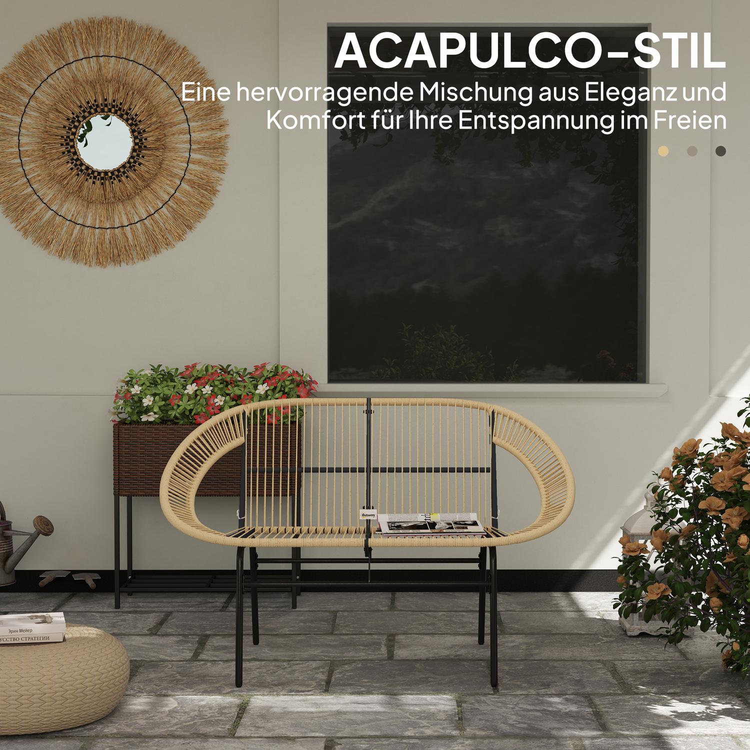 2-sits väderbeständig polyrattan trädgårdsbänk, UV-beständig