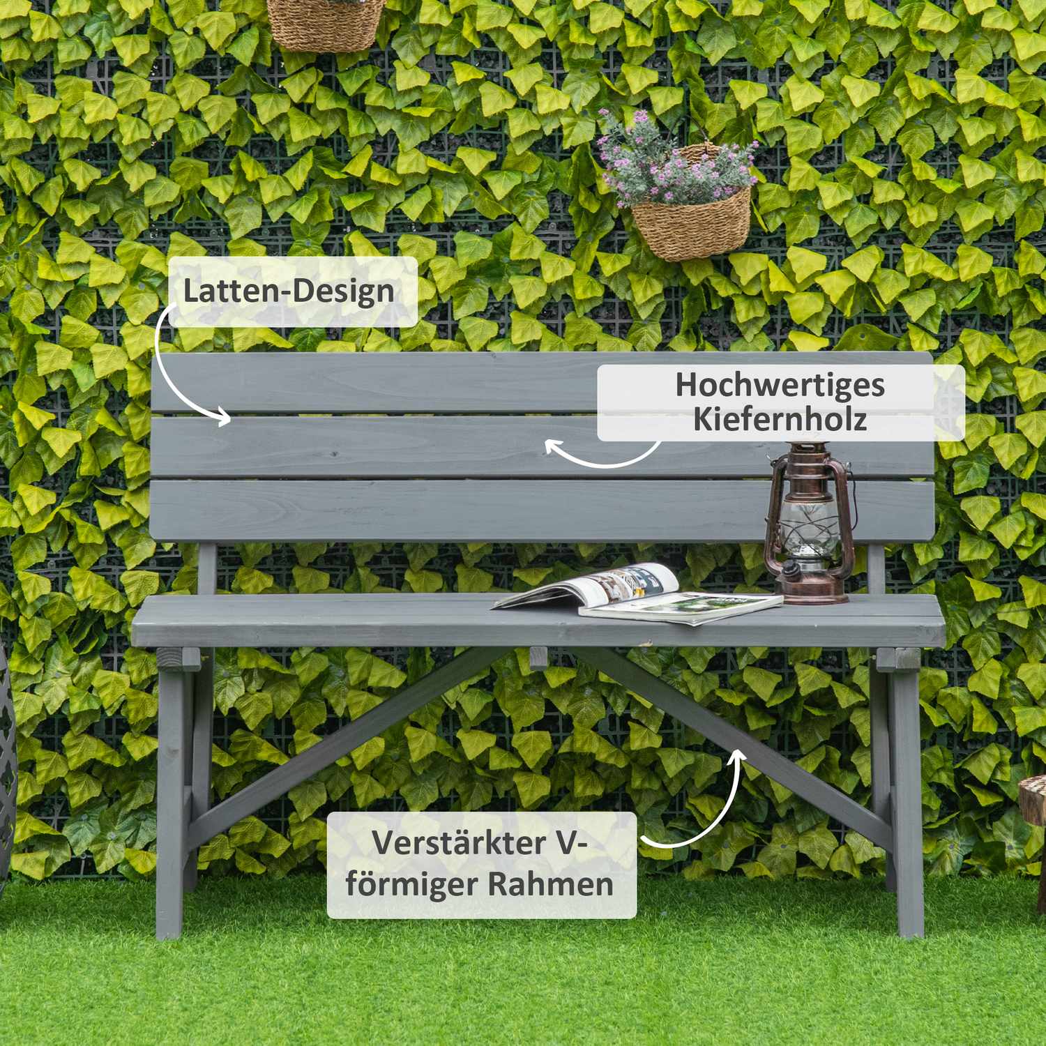 2-sits väderbeständig trädgårdsbänk i trä med ryggstöd