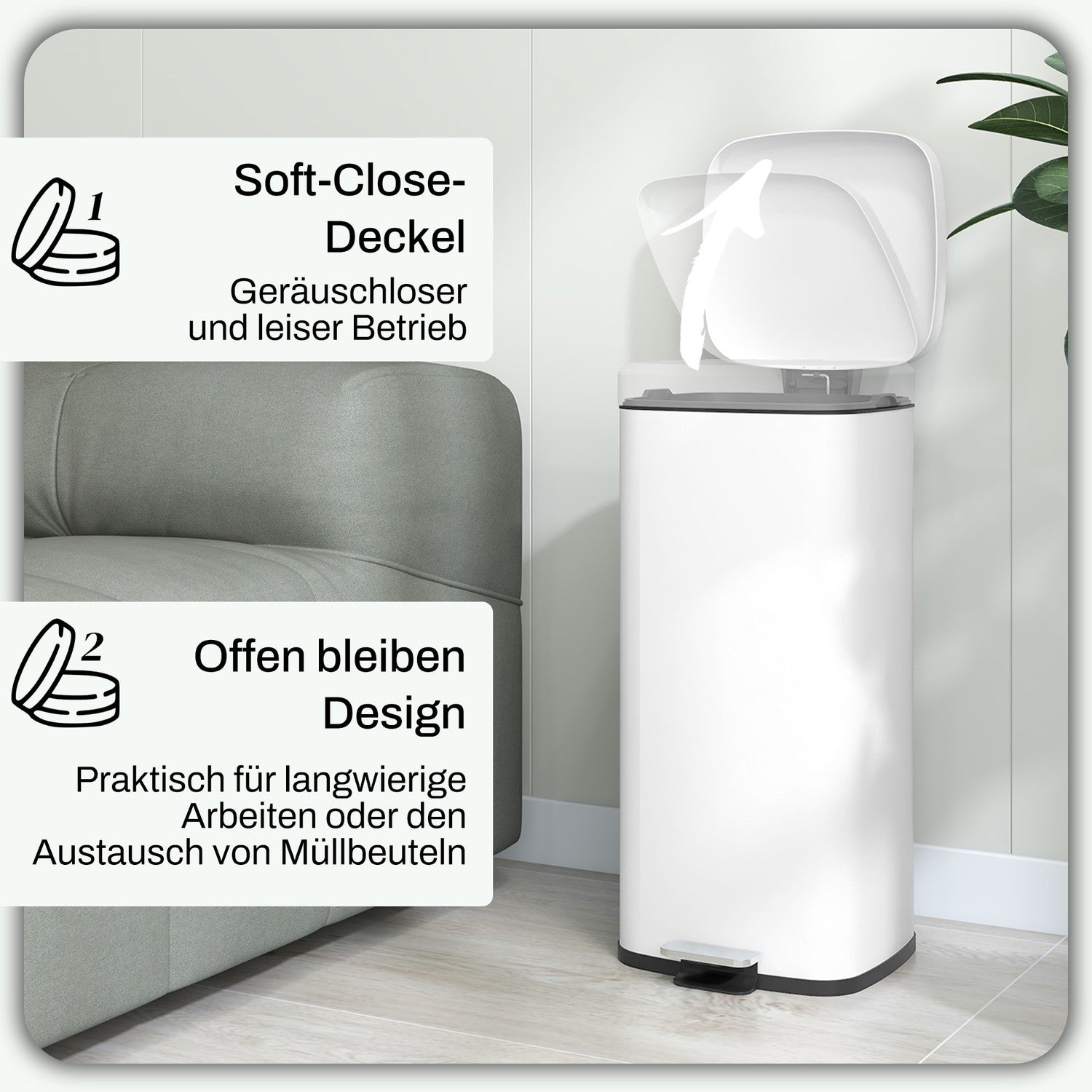 30L pedalkorg med lock & innerkärl – metallsoptunna