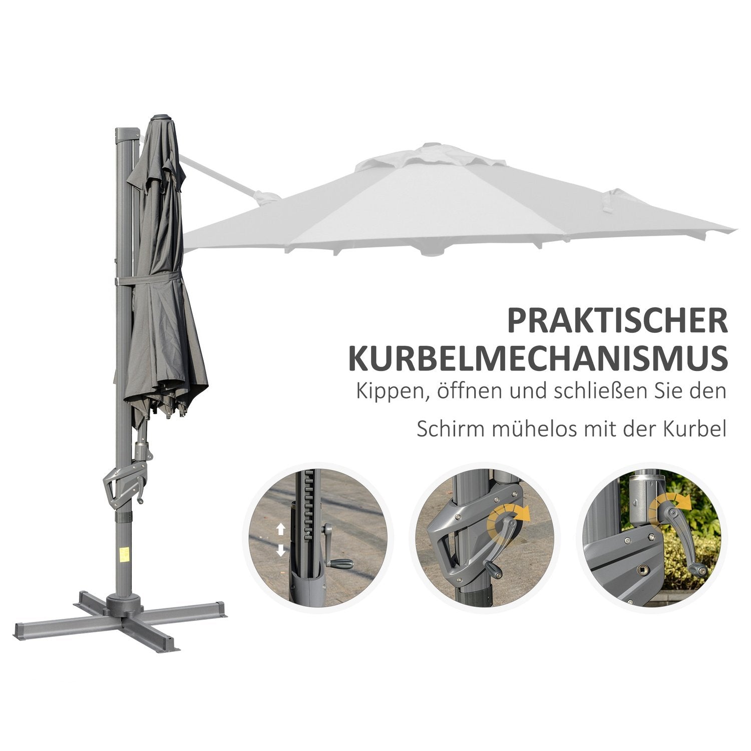 Parasoll Ø300 Cm Vevparaply Fribärande Paraply Med Vevanordning Solskydd Aluminium Roma Paraply Lutningsvinkel Justerbar Mörkgrå