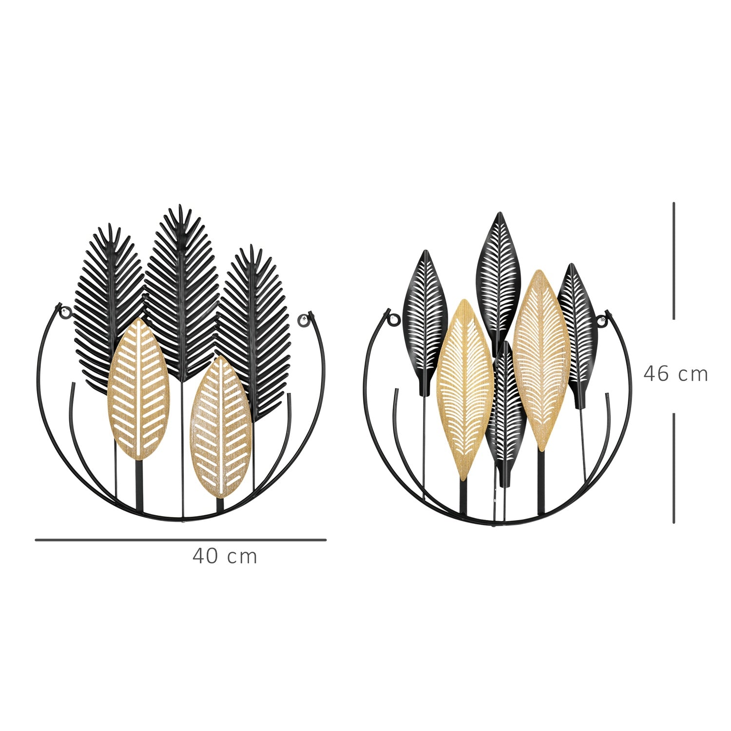 3D Metal Wall Art Leaf Set – Black & Natural, 40x46 Cm