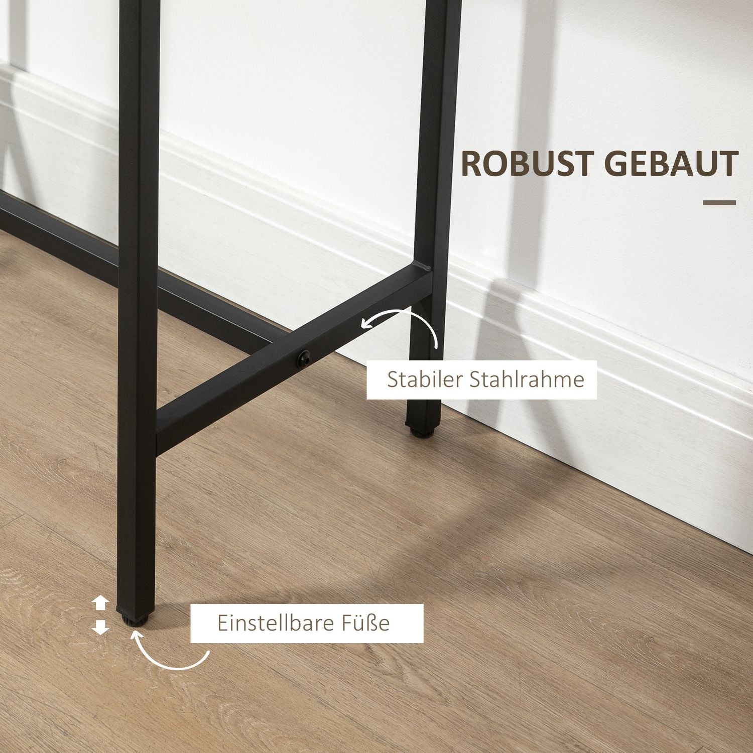 3-delat bistroset, naturligt trälook och stål, 80x50x85 cm