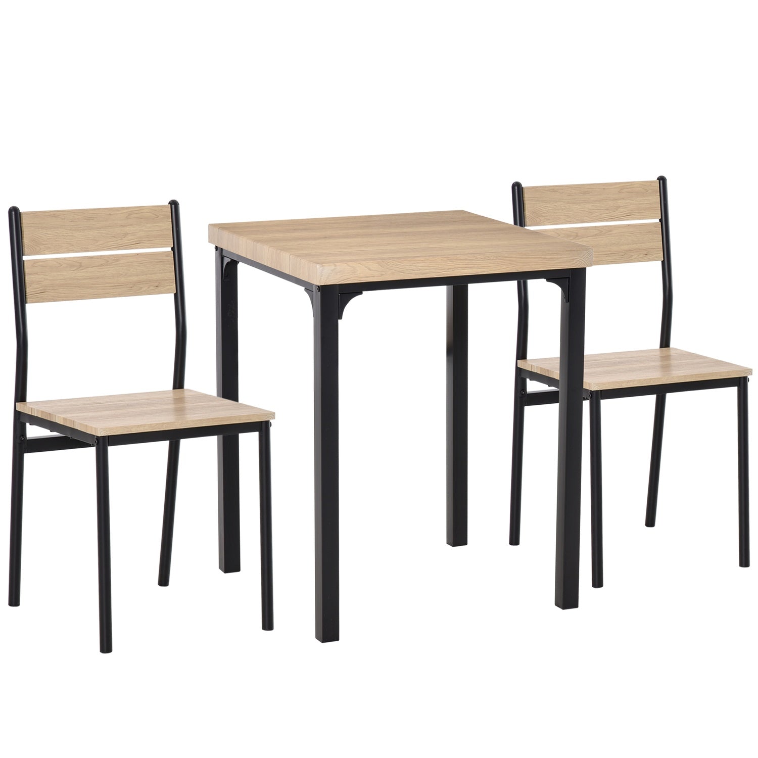 3-delad matsalsset, MDF-bord och metallstolar, träfinish