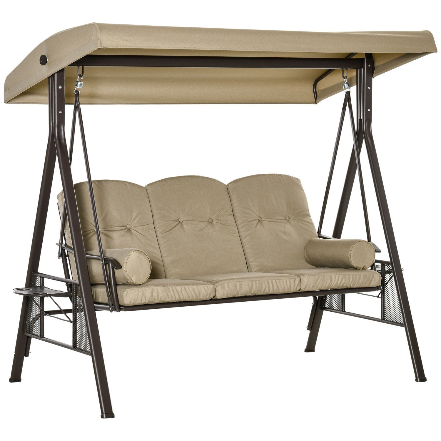 3-Sits Hollywood Swing Trädgårdsgunga Med Solskyddskudde Metall Polyester Khaki 116 X 206 X 183 Cm