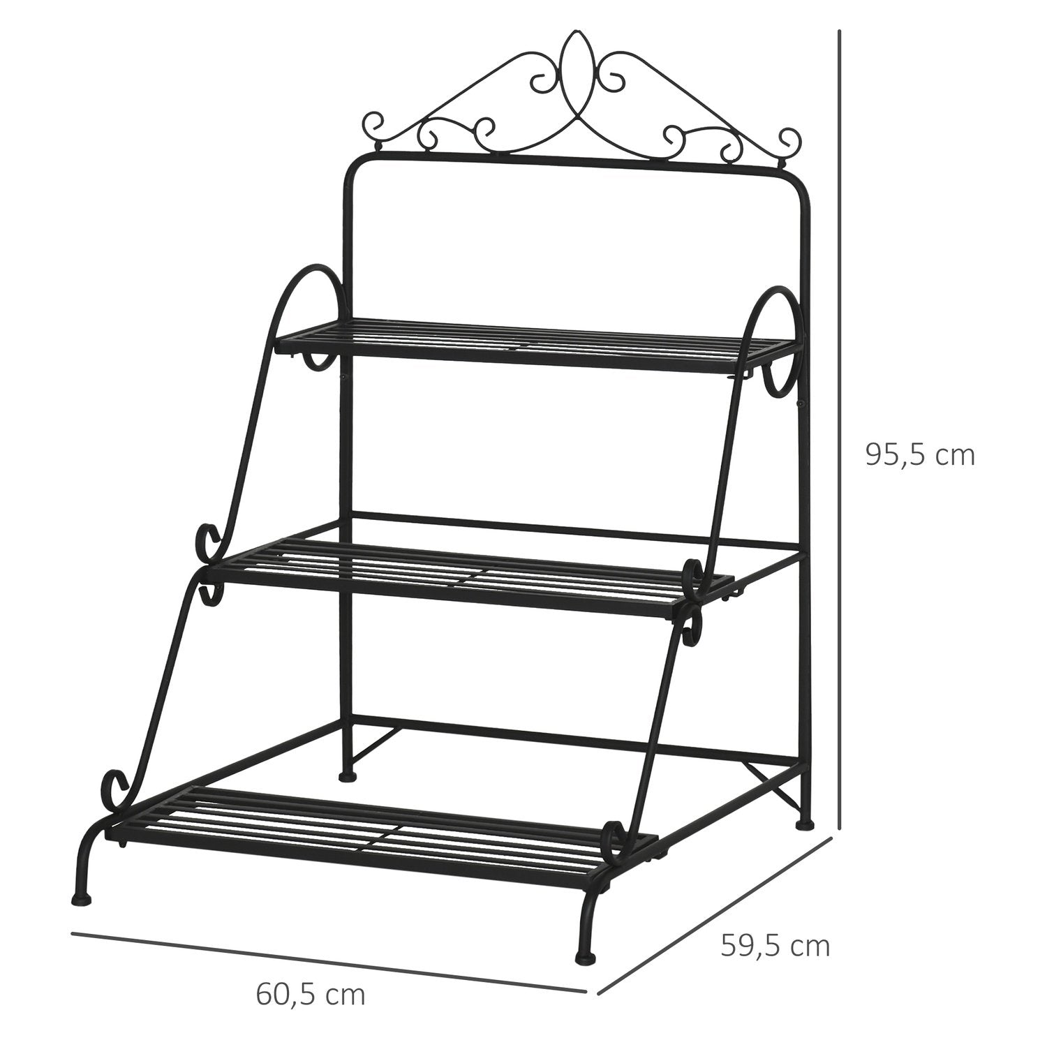 Metal Flower Stairs 3 Tier Plant Stand Med Justerbar Hänghöjd Inomhus Utomhus Natural