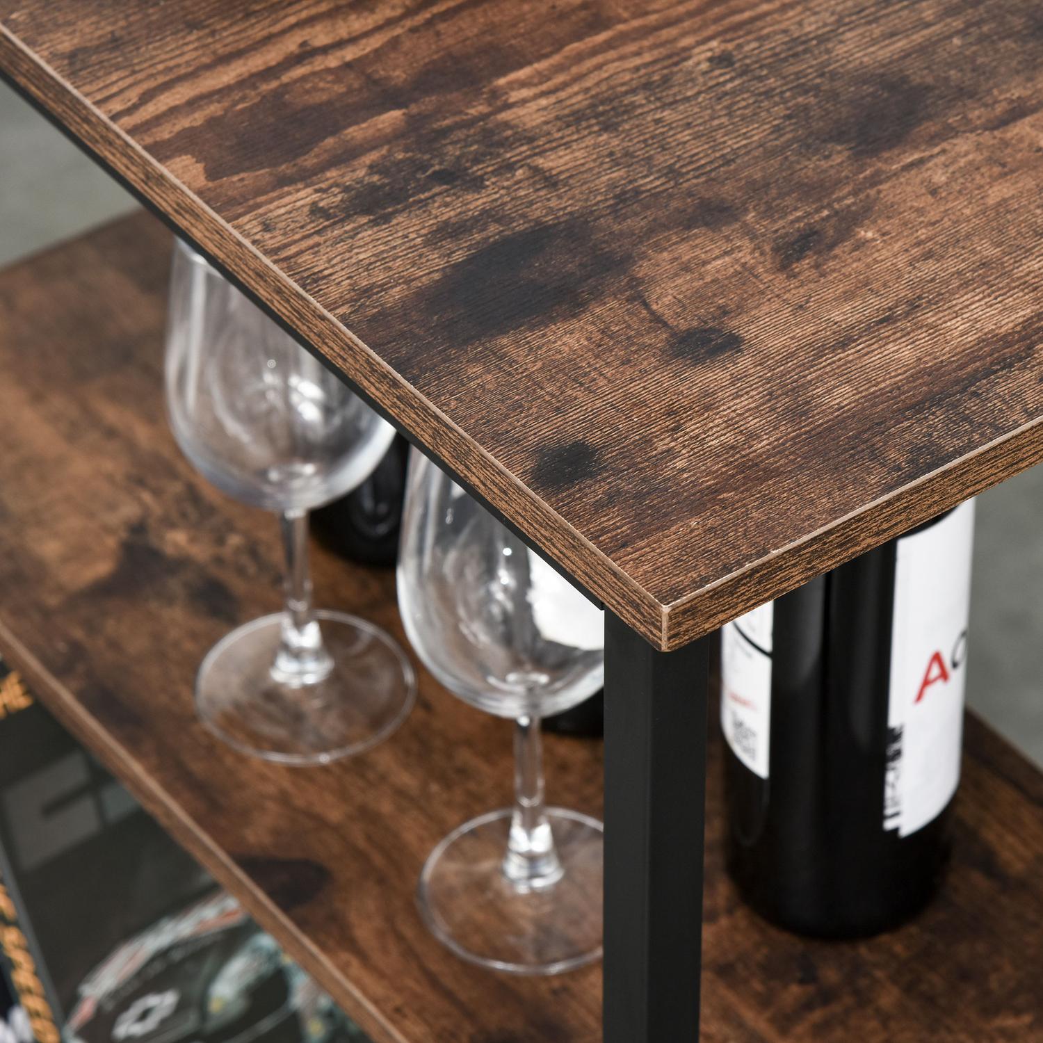 3-delat rustikt barbordsset med hyllor, stålstomme