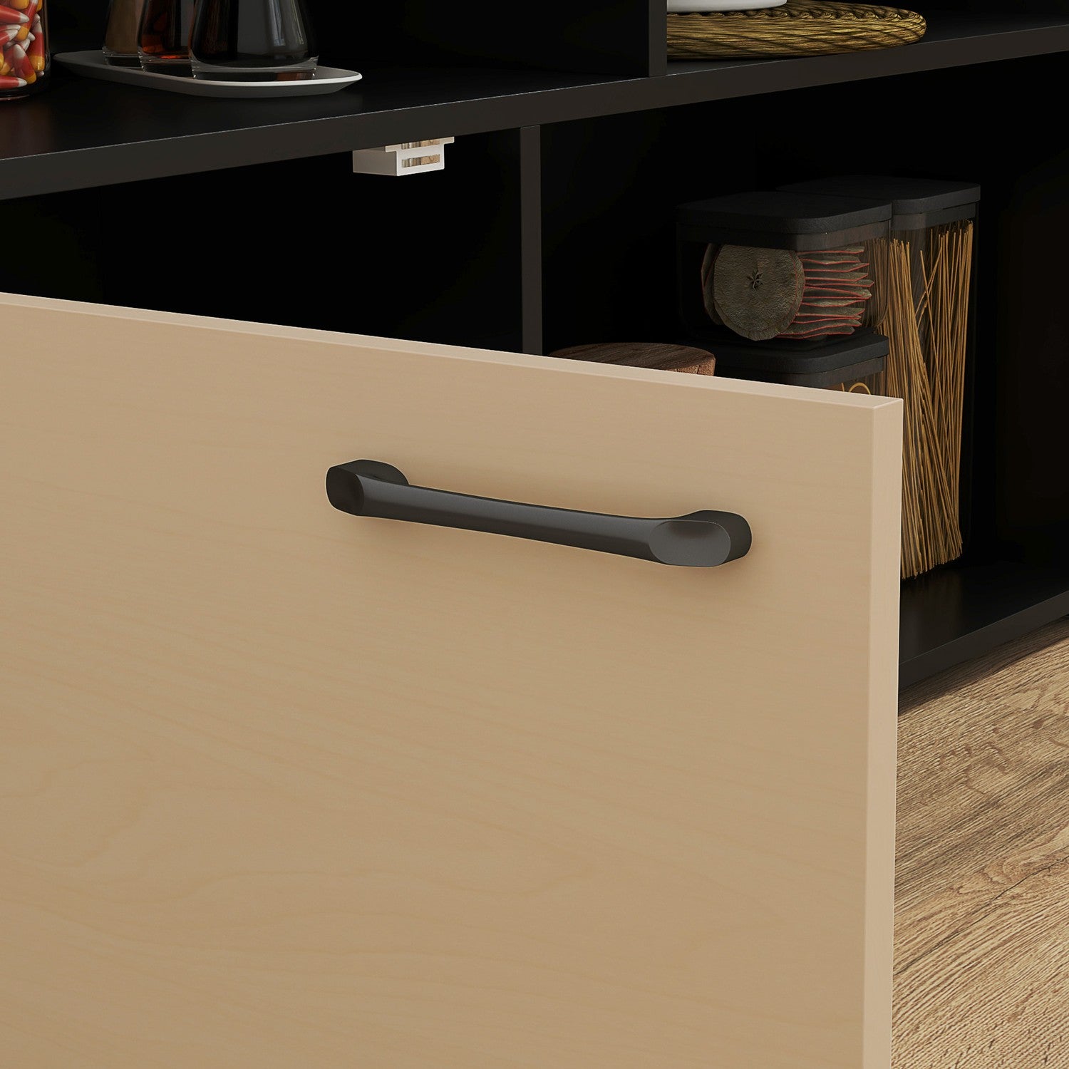 3-delat svart matsalsset, hopfällbar topp och förvaringsskåp