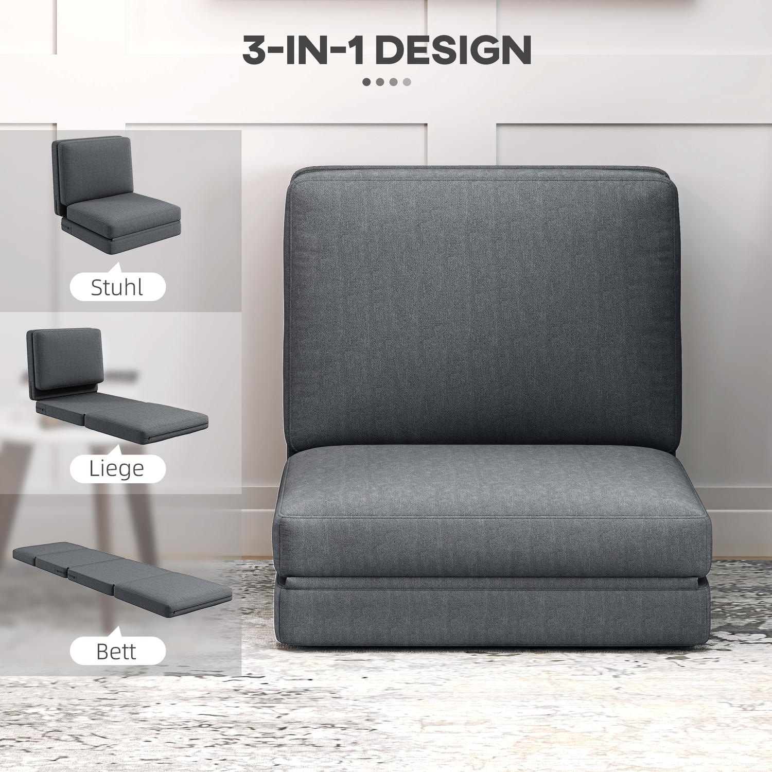 3-i-1 hopfällbar bäddsoffa i sammetslook, kapacitet 240 kg, mörkgrå