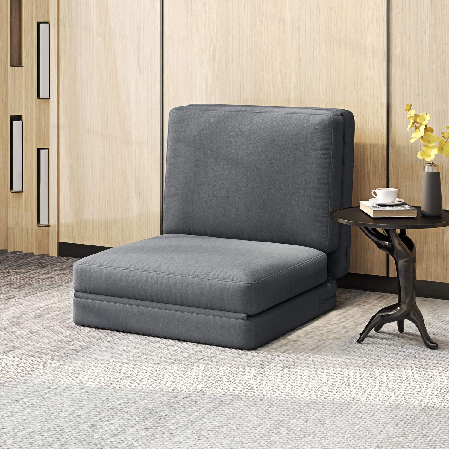 3-i-1 hopfällbar bäddsoffa i sammetslook, kapacitet 240 kg, mörkgrå