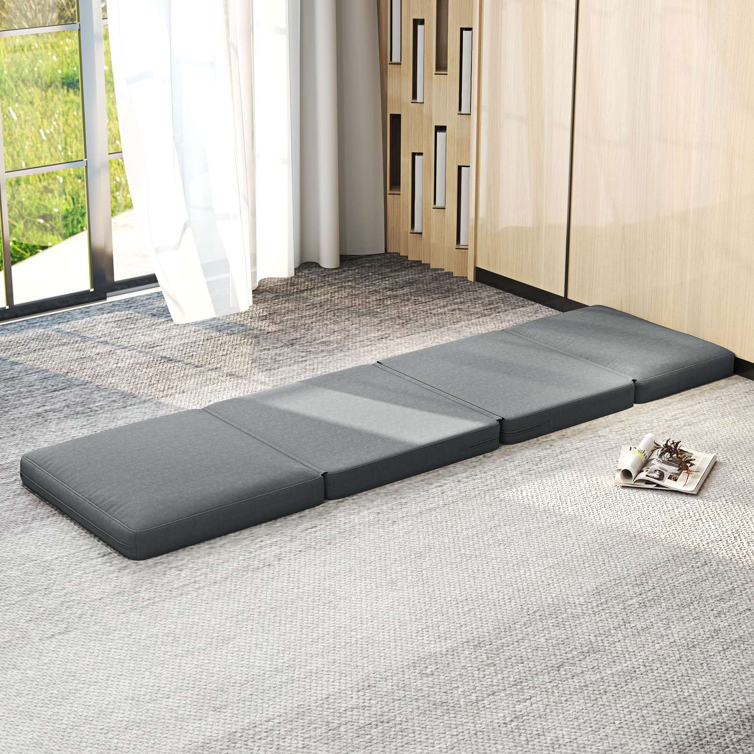 3-i-1 hopfällbar bäddsoffa i sammetslook, kapacitet 240 kg, mörkgrå