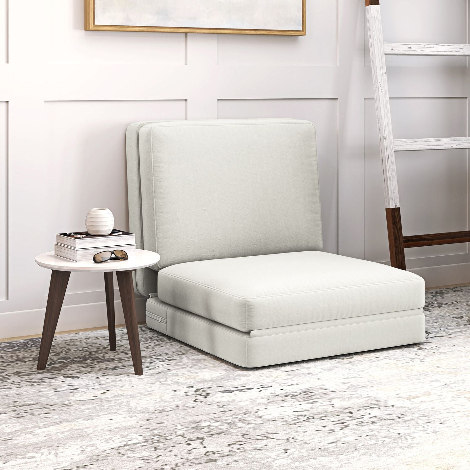 3-i-1 hopfällbar bäddsoffa, sammetsklädsel, krämvit