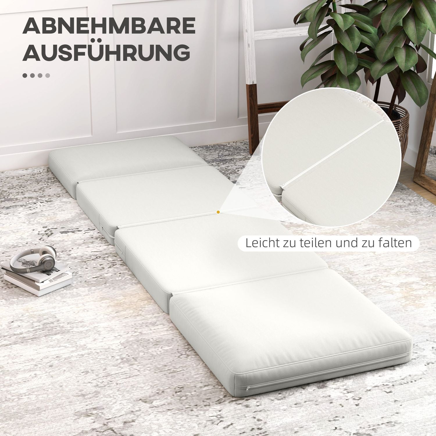 3-i-1 hopfällbar bäddsoffa, sammetsklädsel, krämvit