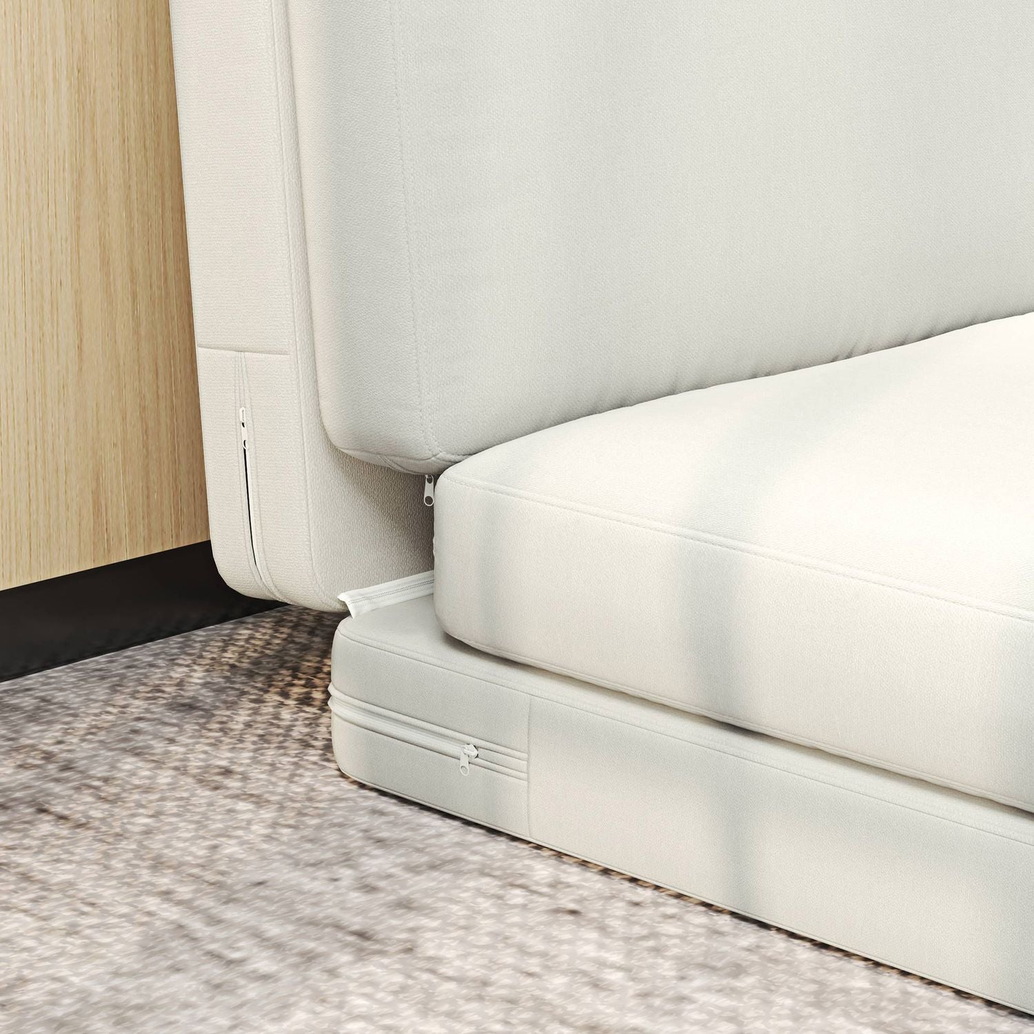 3-i-1 hopfällbar bäddsoffa, sammetsklädsel, krämvit