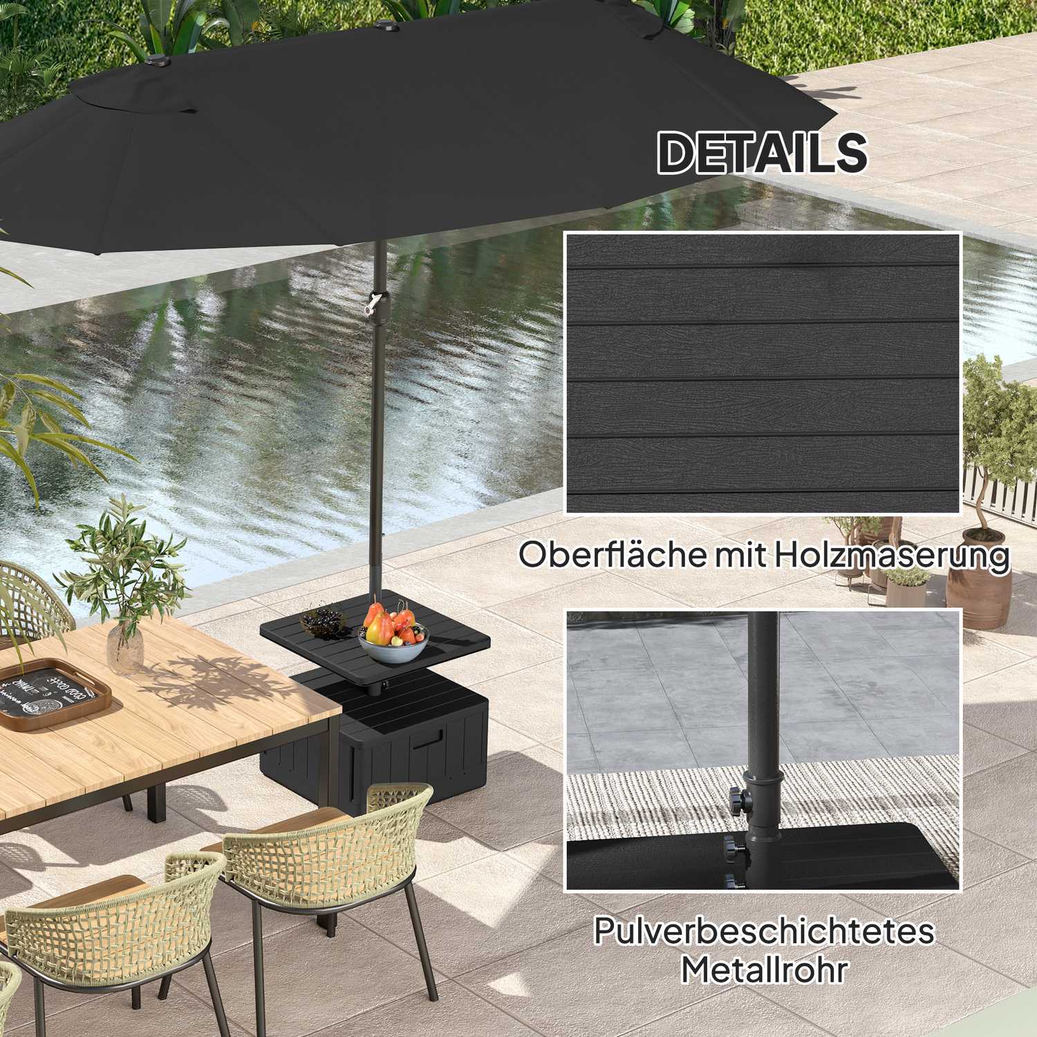3-i-1 parasollställ 80 kg, fyllbart och plantbart, svart