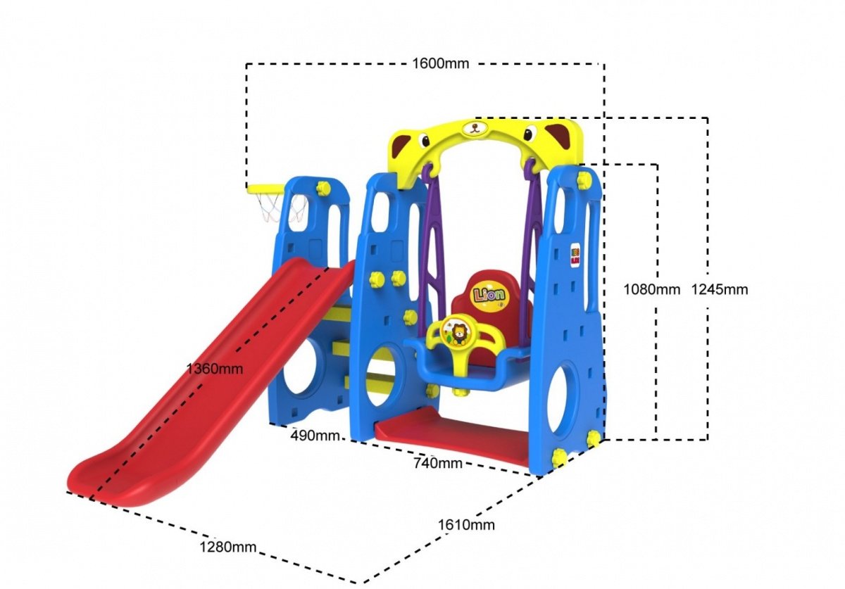 3in1 Blue Slide Swing Basketset - HDPE, stabilt, roligt