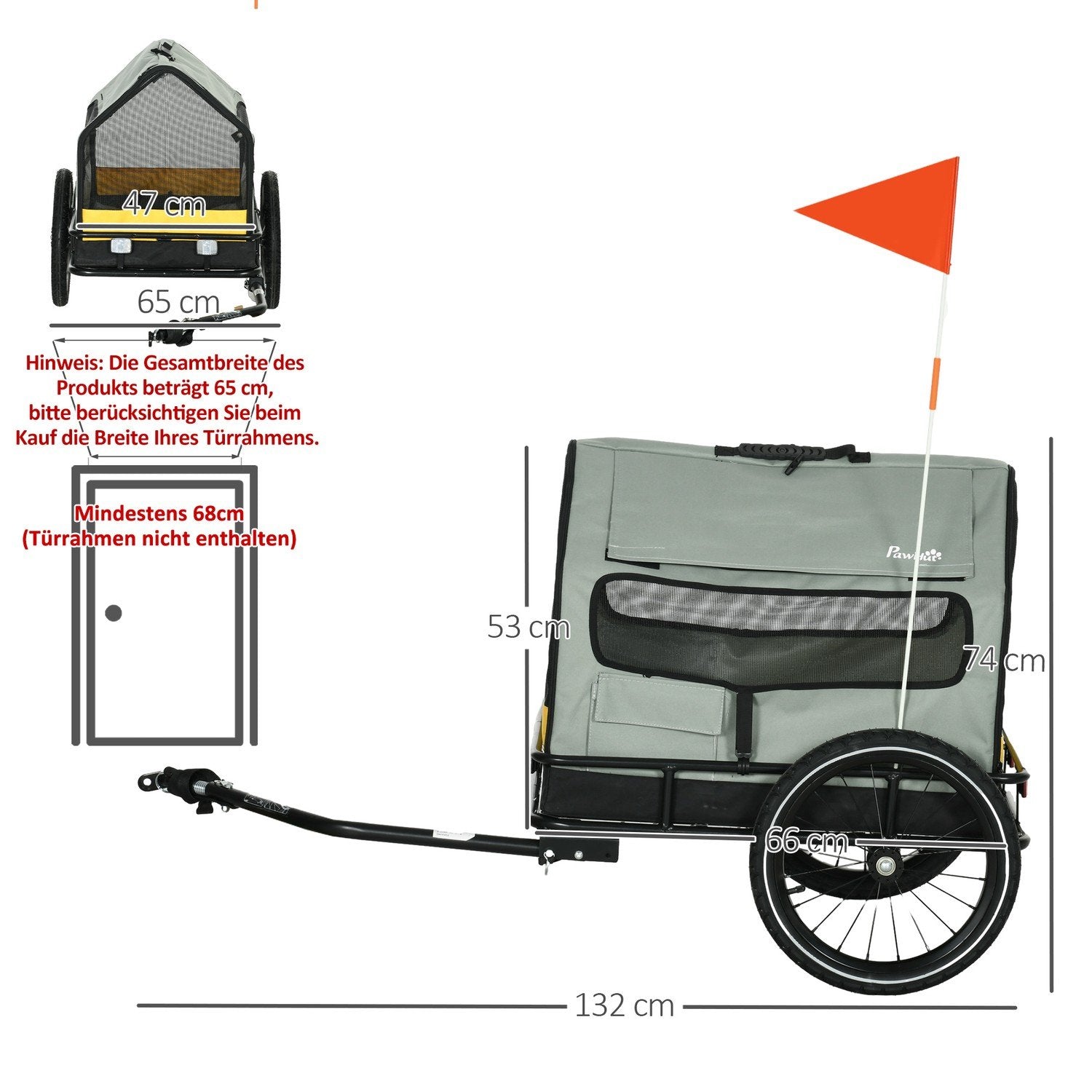 Dog Trailer 3-I-1 Pet House & Cargo Trailer, Hundcykelvagn Med Reflektorer För Små Hundar Upp Till 10 Kg, Oxford, Grå