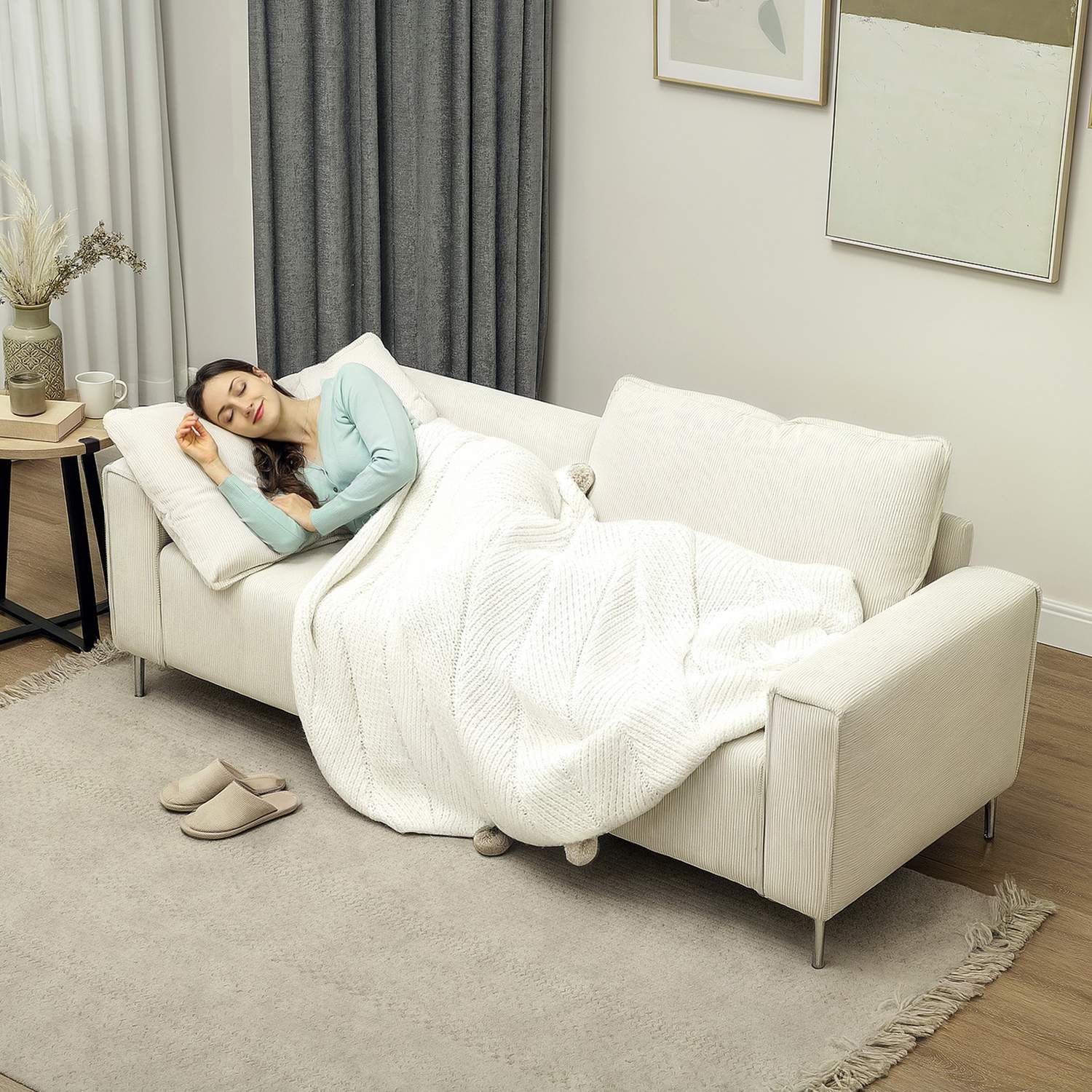 3-sits krämsoffa, sladdskydd, fjäderkärna, 193x77x80 cm