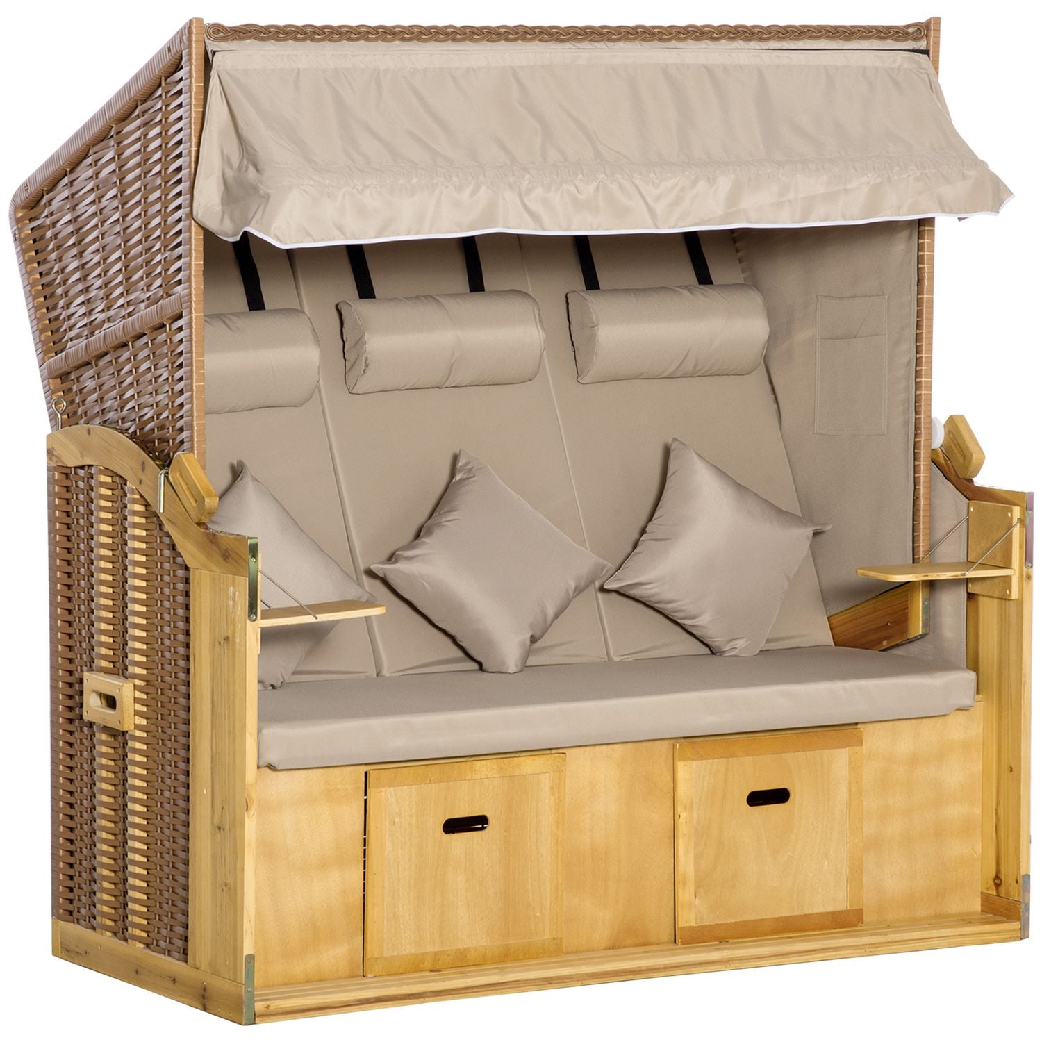 3-sits solstol med kapell, Polyrattan XXL, för trädgård