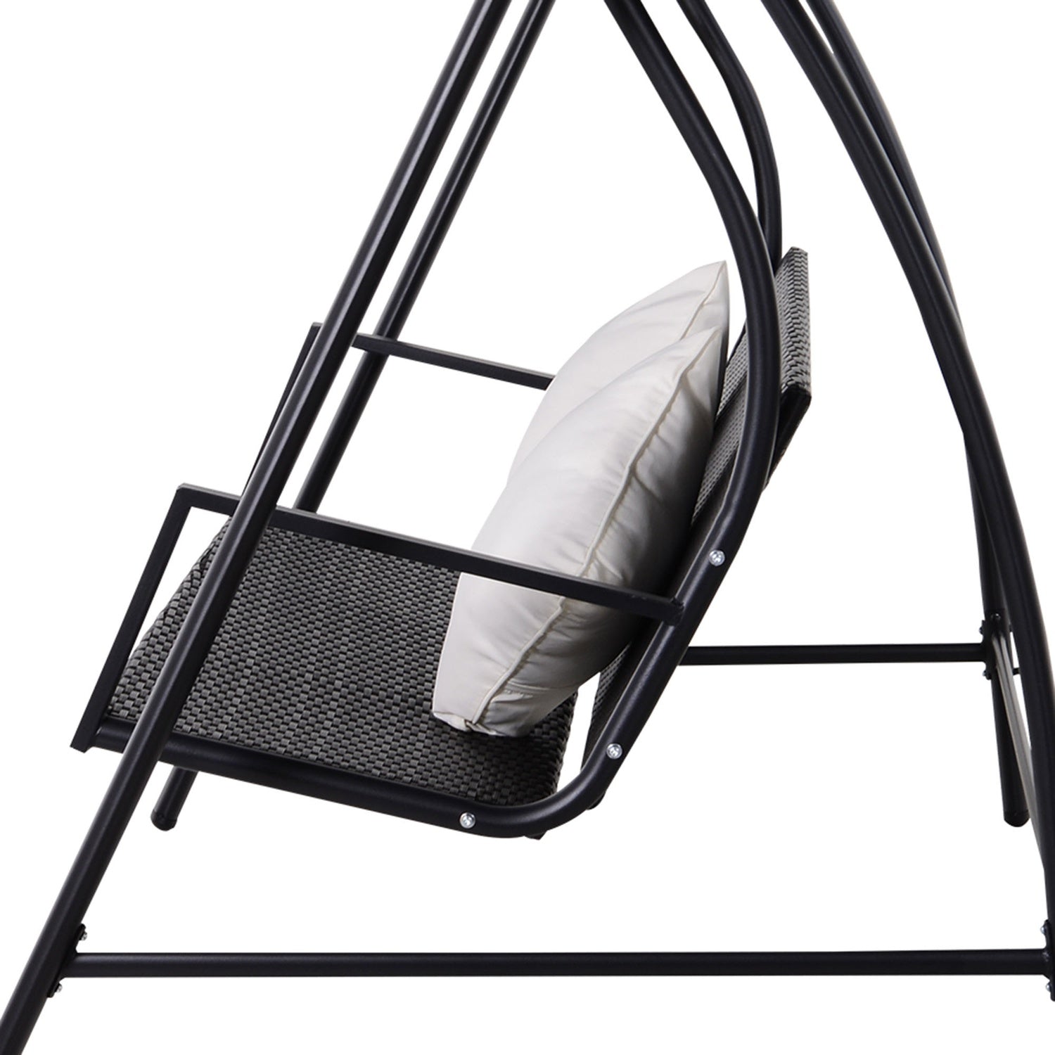 3-sits svart polyrattangunga med kudde – 360 kg kapacitet