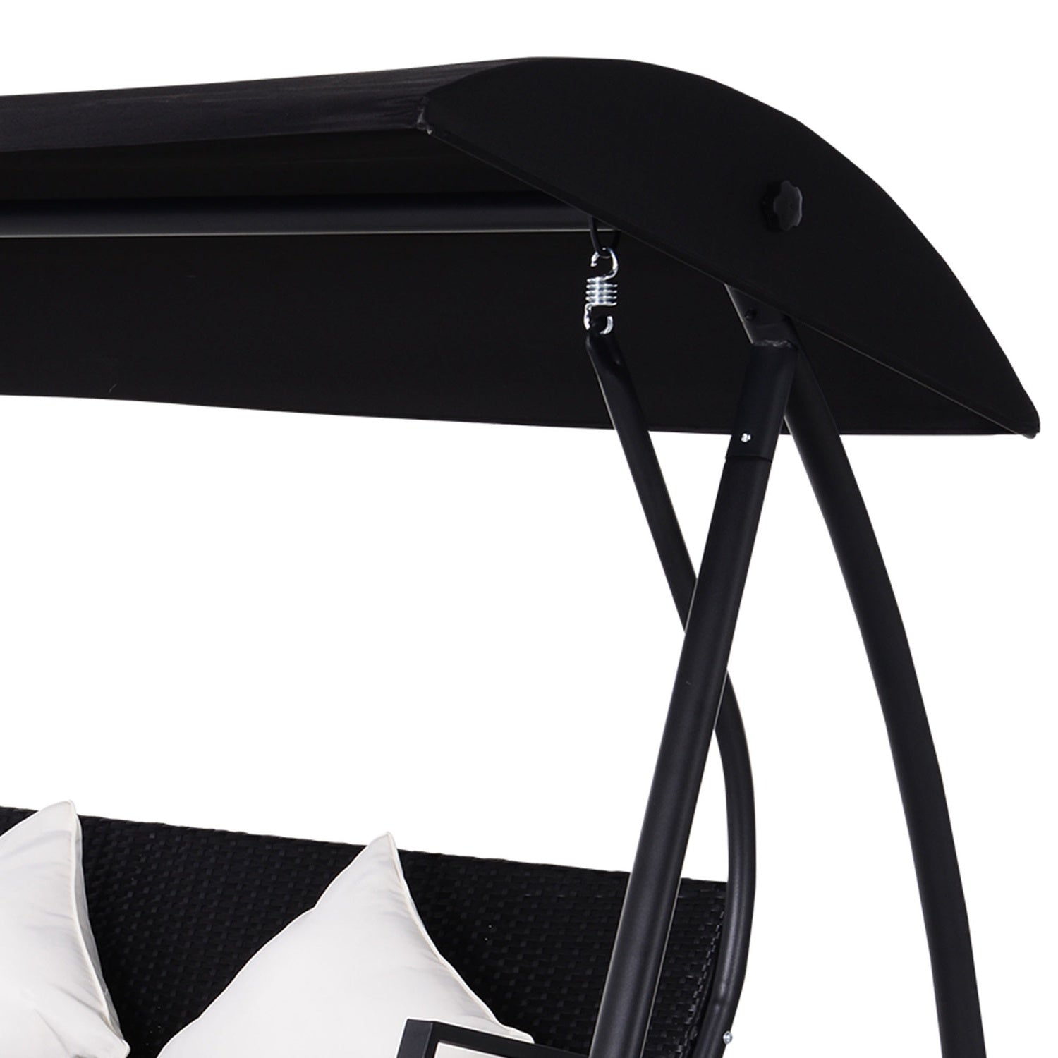 3-sits svart polyrattangunga med kudde – 360 kg kapacitet