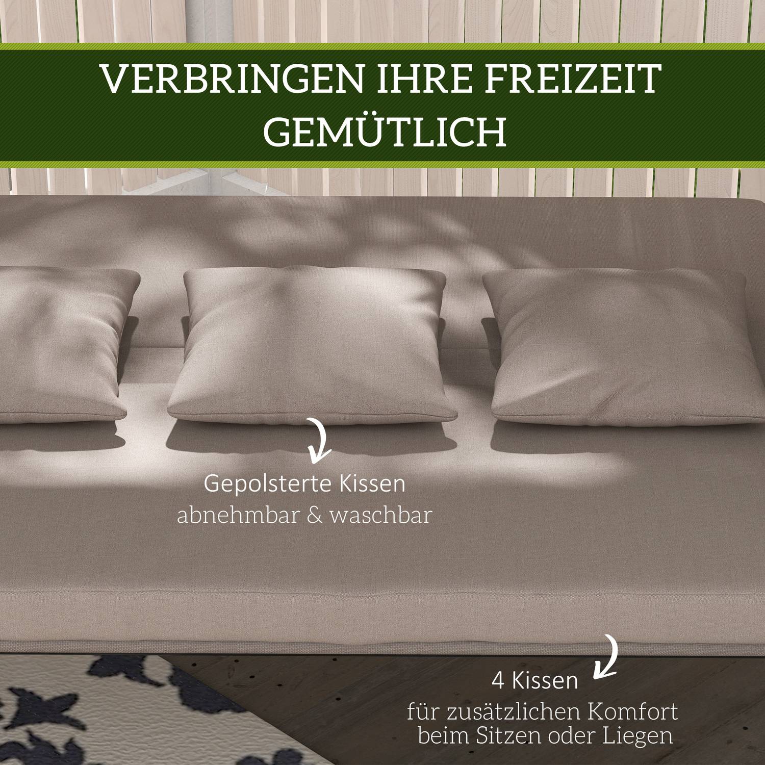 3-sits trädgårdsgunga i stål med justerbar kapell, ljusbrun