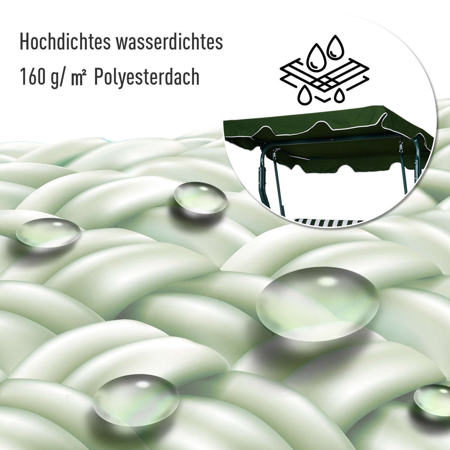 3-sits trädgårdsgunga med justerbar kapell, grön