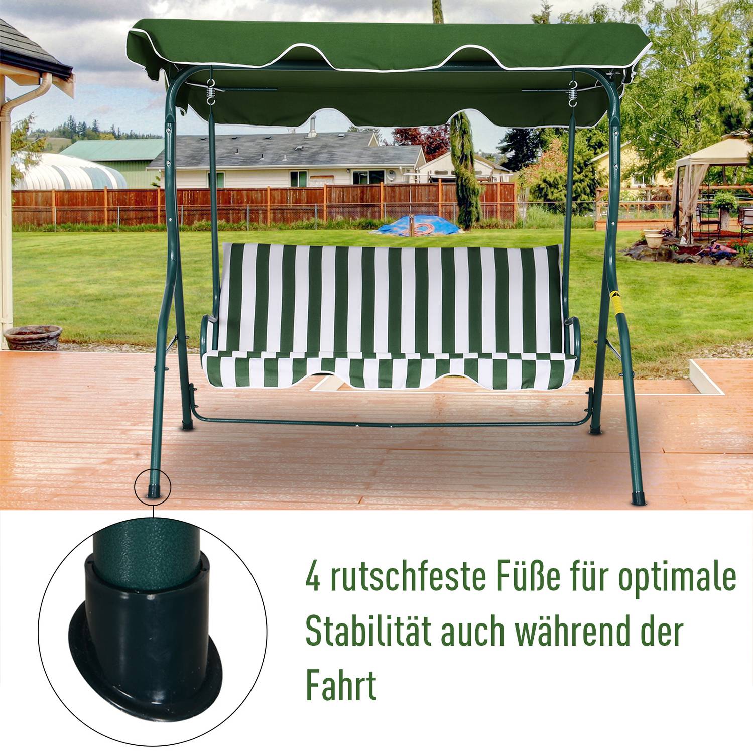 3-sits trädgårdsgunga med justerbar kapell, grön