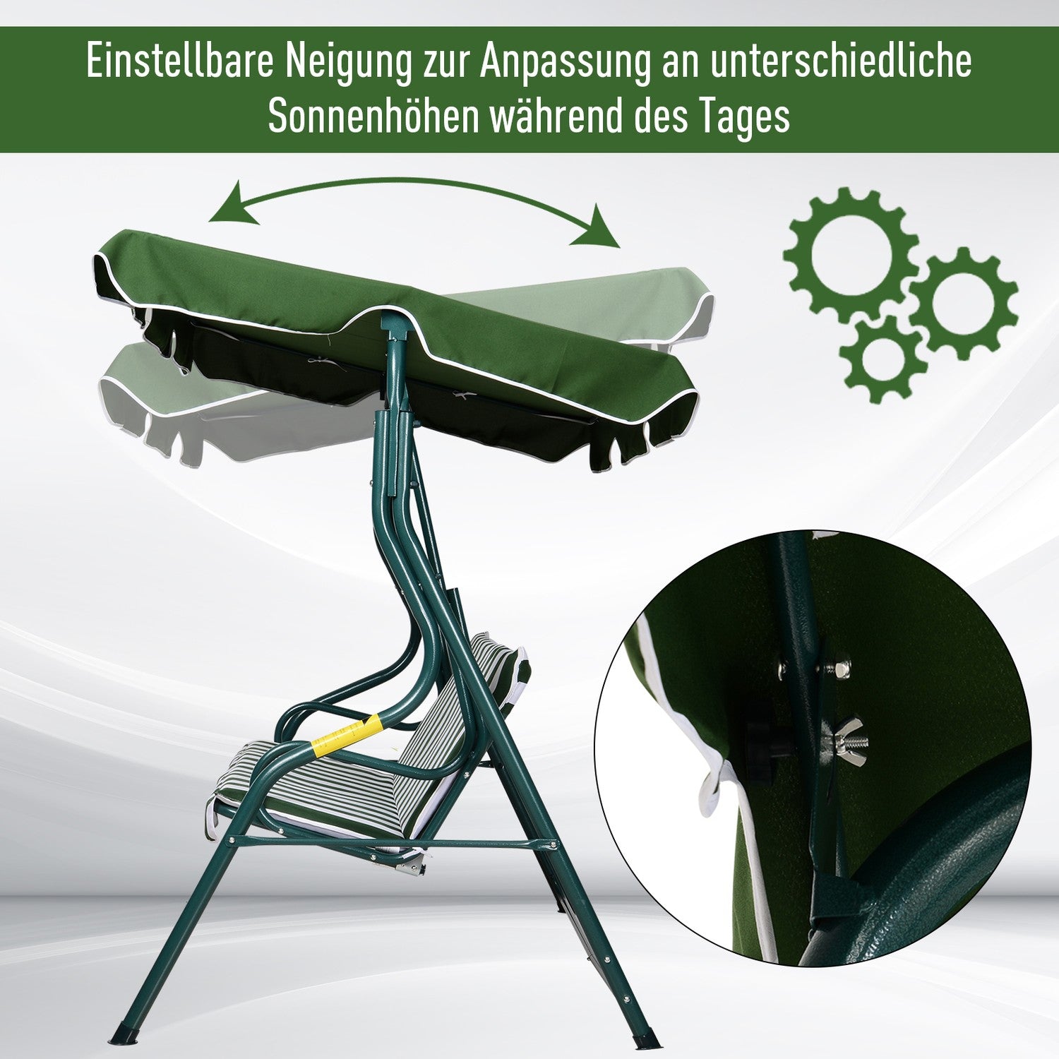 3-sits trädgårdsgunga med justerbar kapell, grön