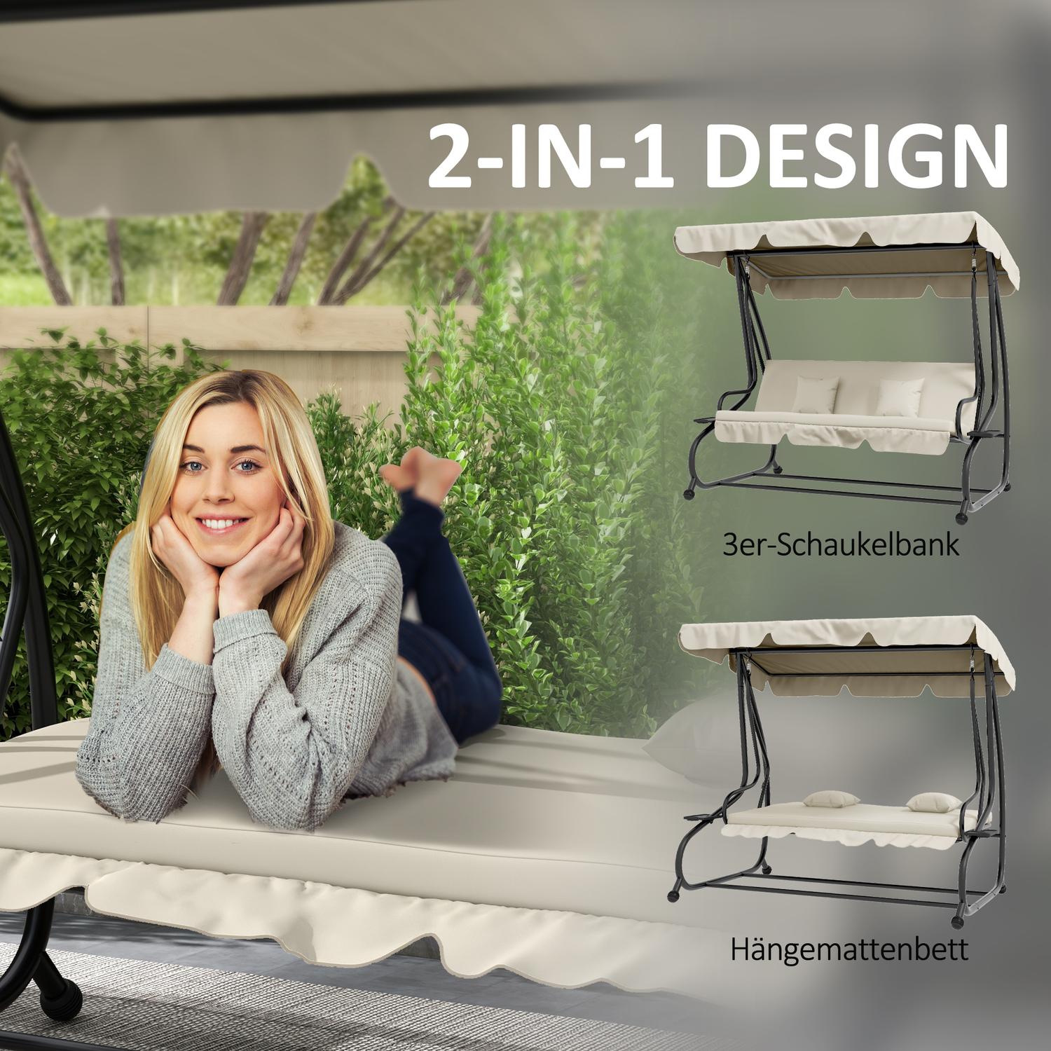 3-sits trädgårdsgunga med justerbart tak och bord