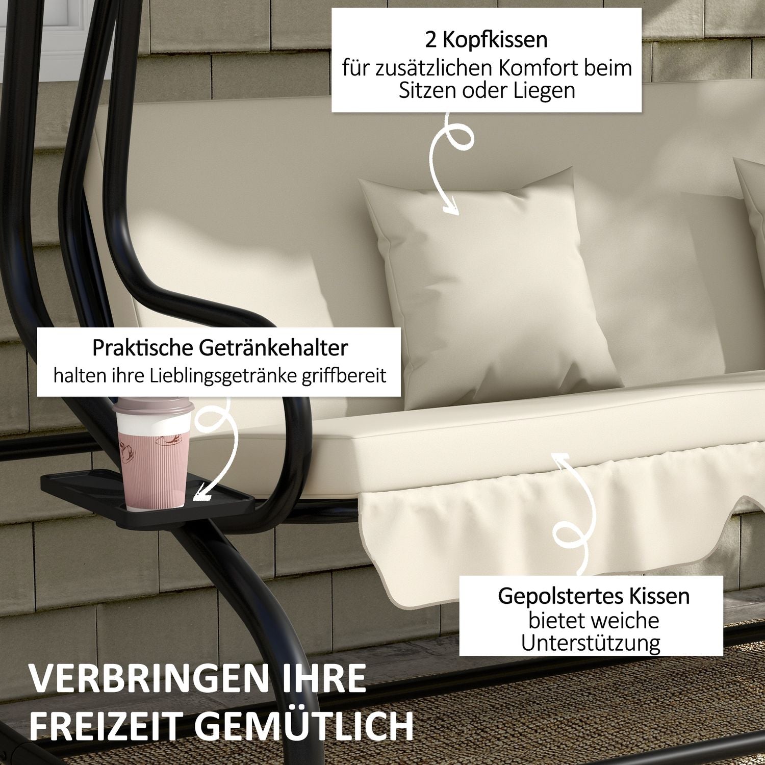 3-sits trädgårdsgunga med justerbart tak och bord