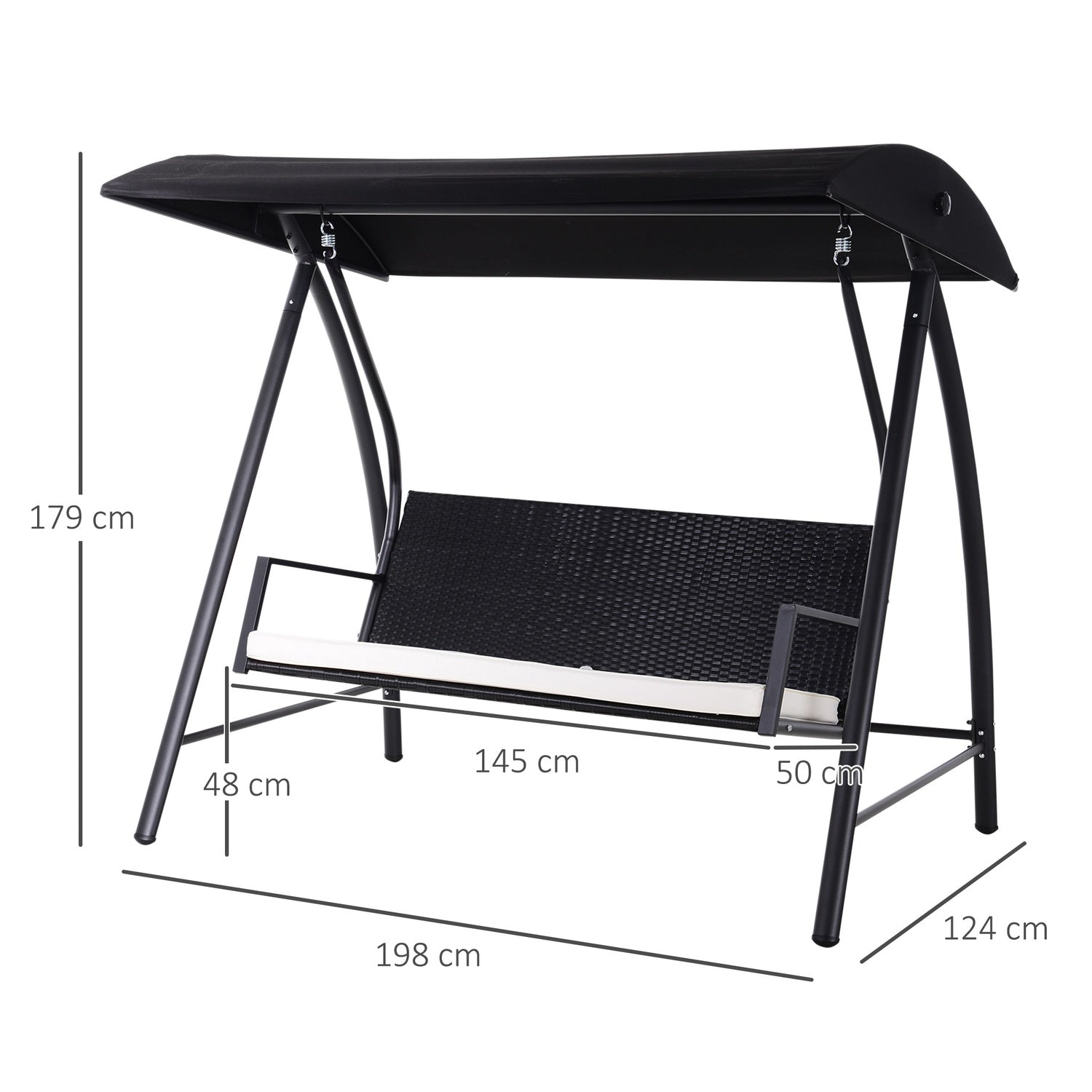 3-sits trädgårdsgunga med tak, polyrotting, svart