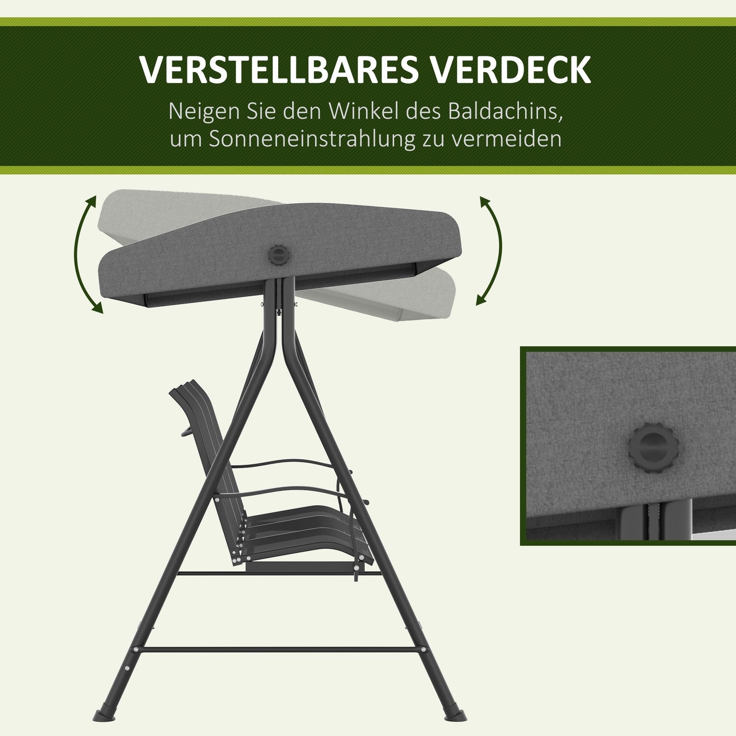 3-sits trädgårdsgunga, metallram, justerbart tak