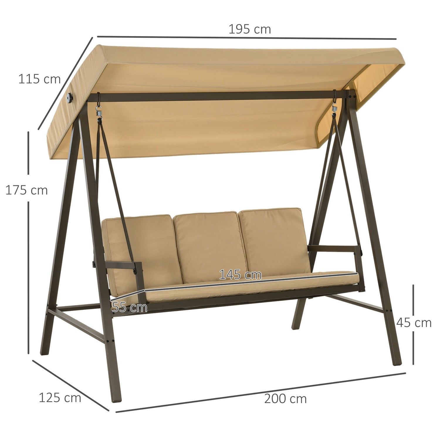 3-sits trädgårdssvingbänk, justerbar kapell, beige