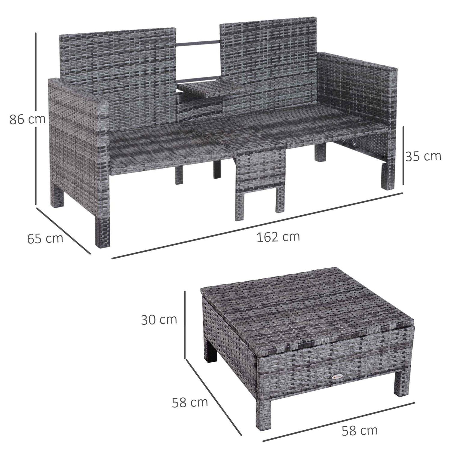 Grått polyrattan trädgårdssoffset med kuddar – 3-delat