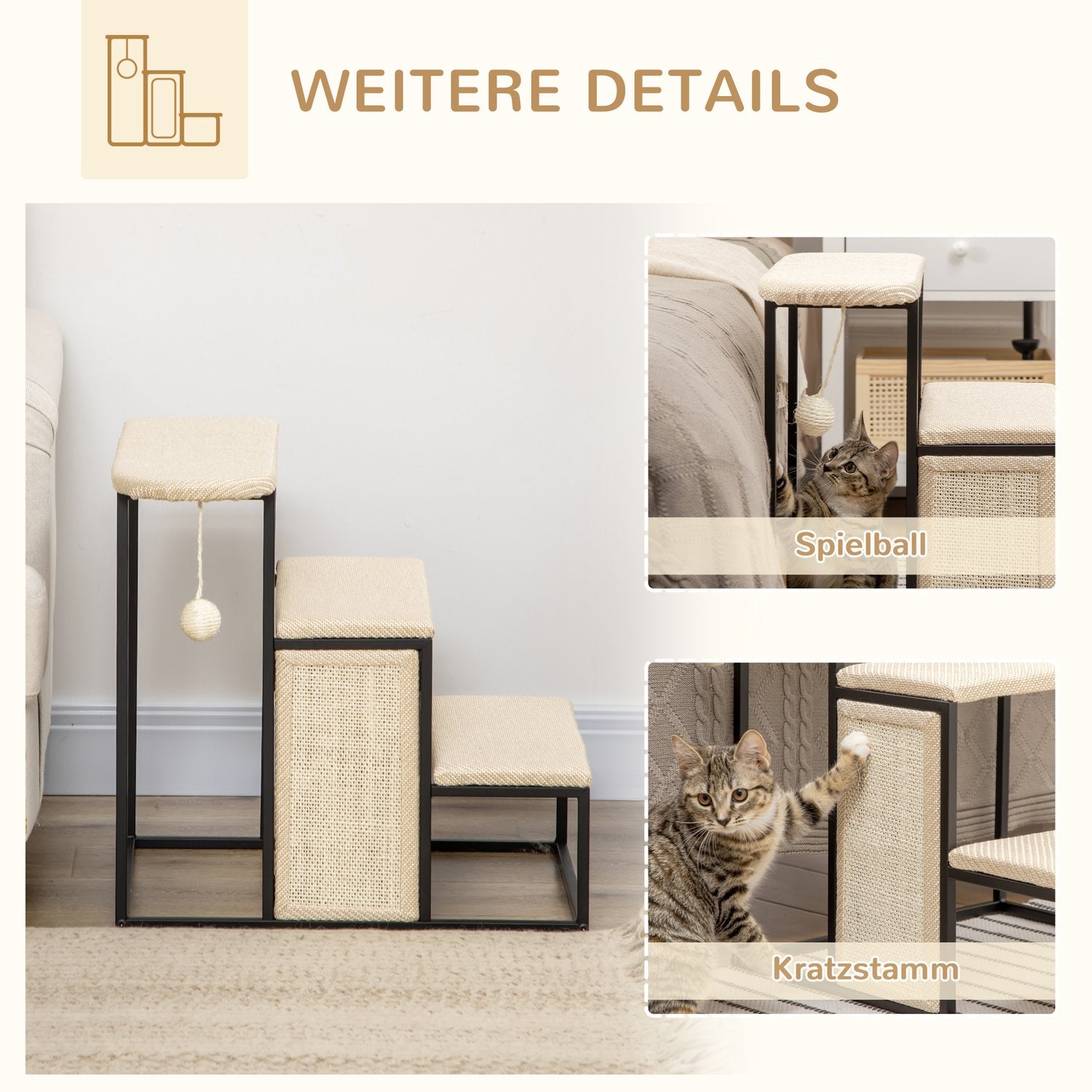 3-stegs husdjurstrappa med skrapbräda och lekboll