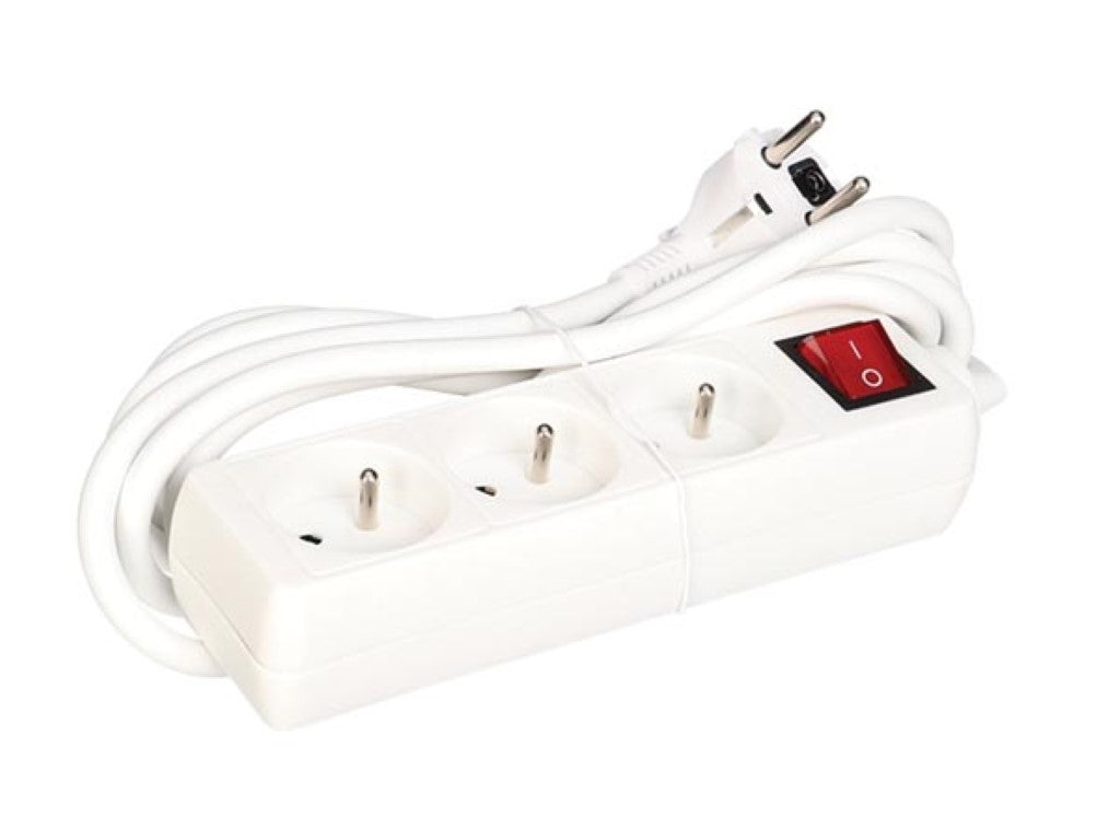 3-vägs uttag-uttag med strömbrytare - 3 M kabel - vit - franskt uttag