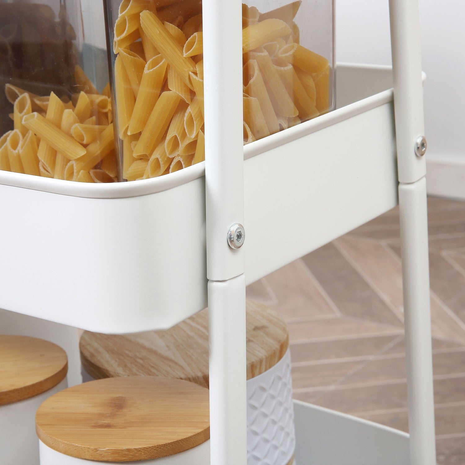 3-vånings köksvagn i metall med stort förråd, vit