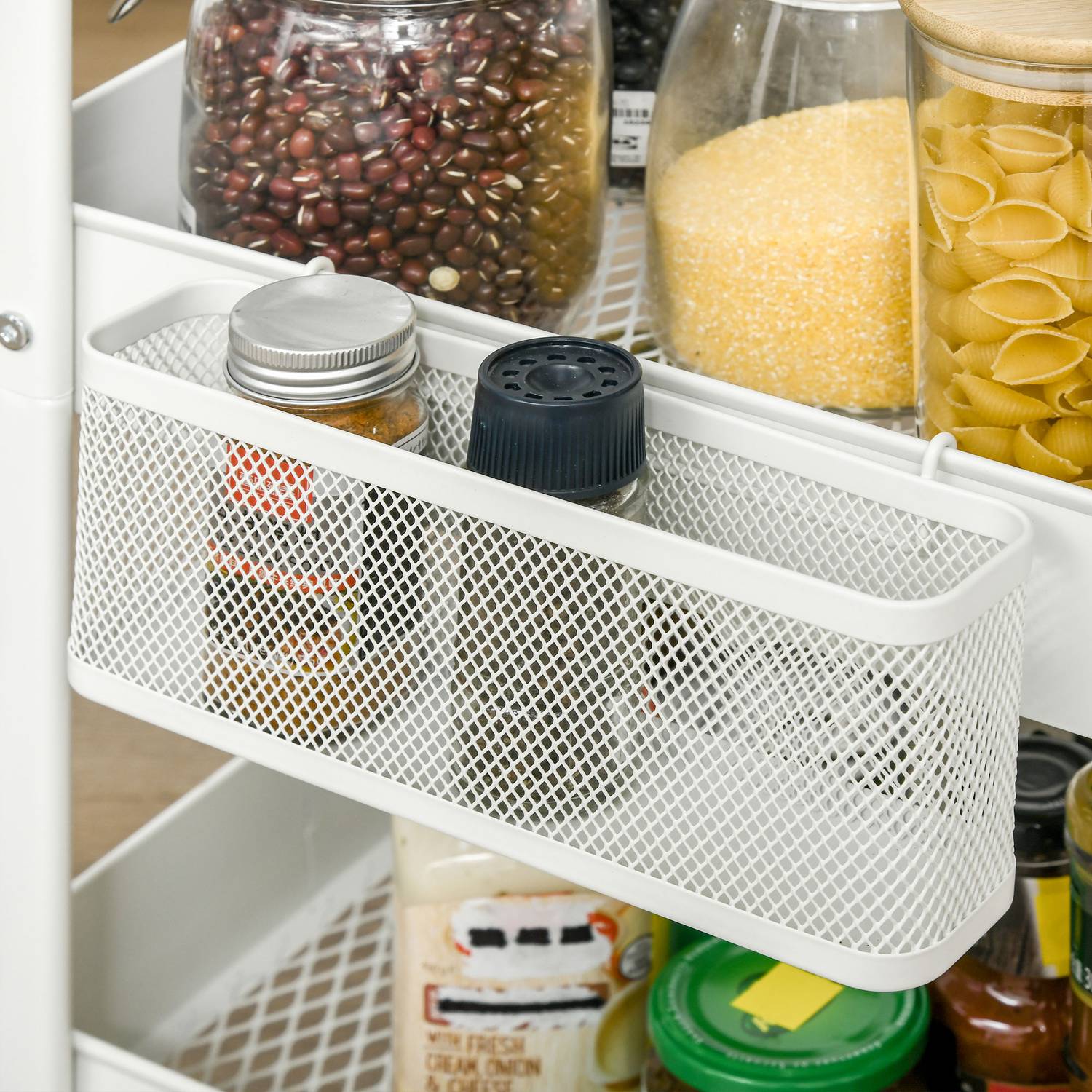 3-vånings köksvagn med hjul, stål, vit, 51,5x32x75,6cm