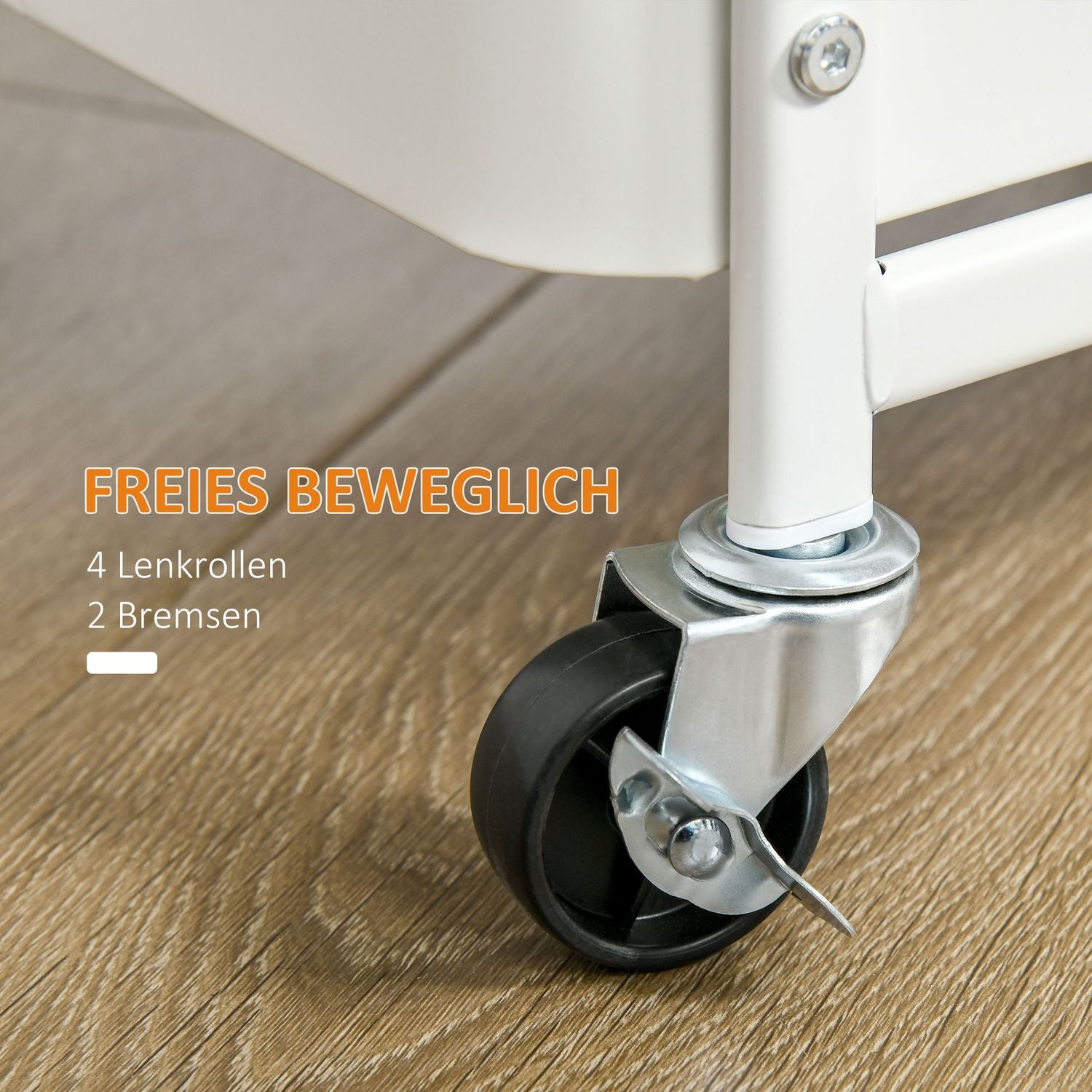 3-vånings köksvagn med hjul, stål, vit, 51,5x32x75,6cm