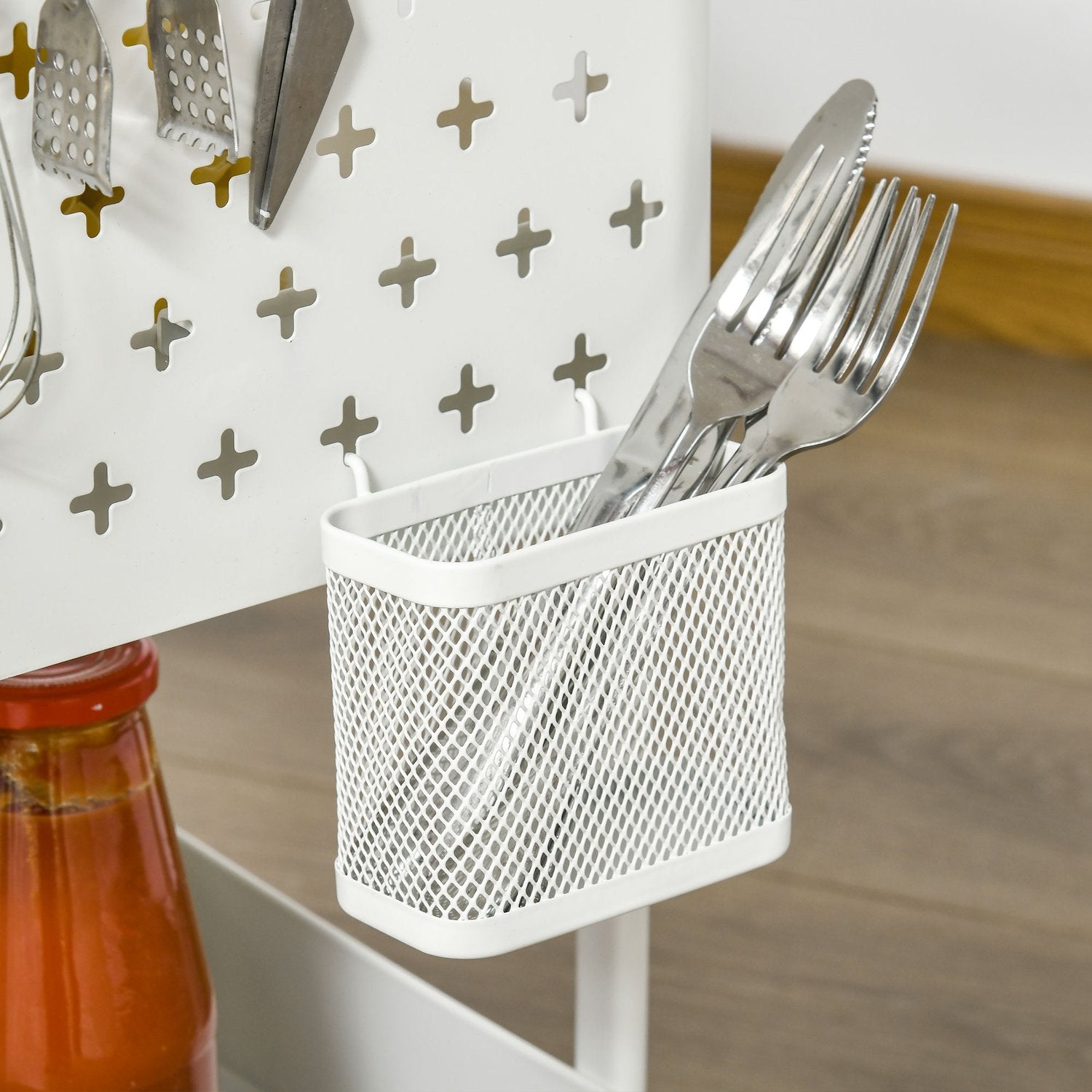 3-vånings köksvagn med hjul, stål, vit, 51,5x32x75,6cm