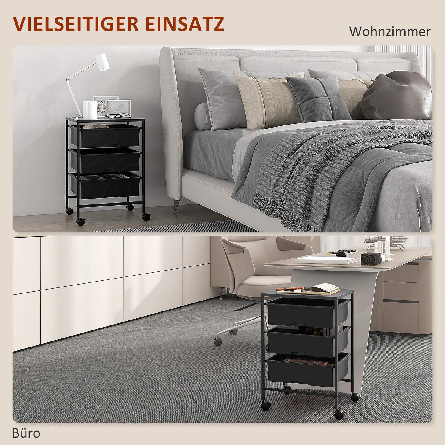 3-vånings rullande förvaringsvagn för kök, svart