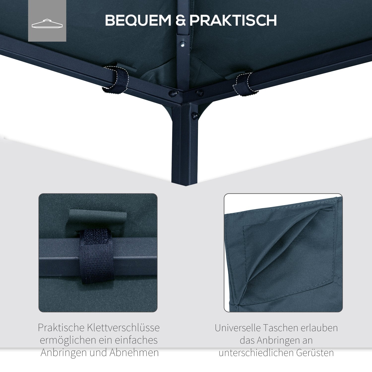 3x3M Mörkgrå Polyester Gazebo Ersättningstaktäcke
