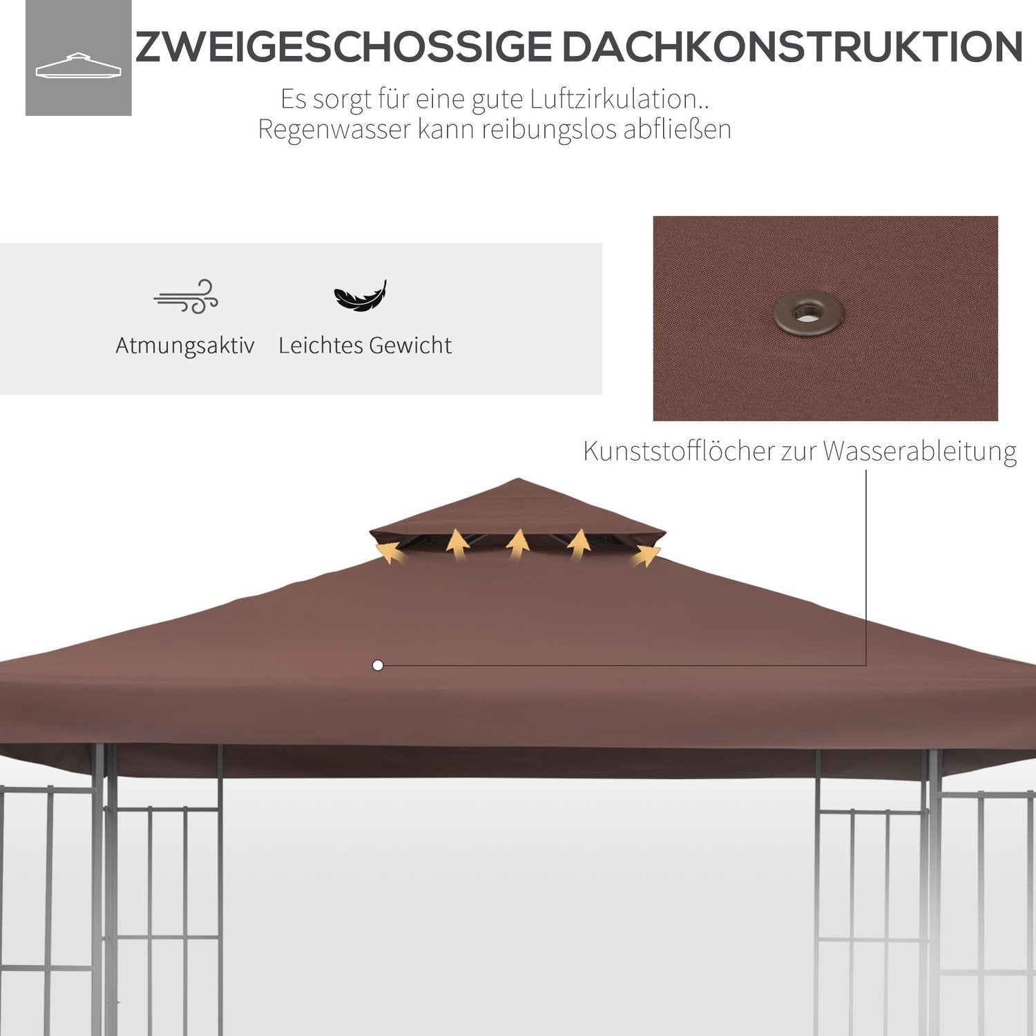 Ersättningstak 3X3M Gazebotak För Metal Gazebo, Polyester, Coffee