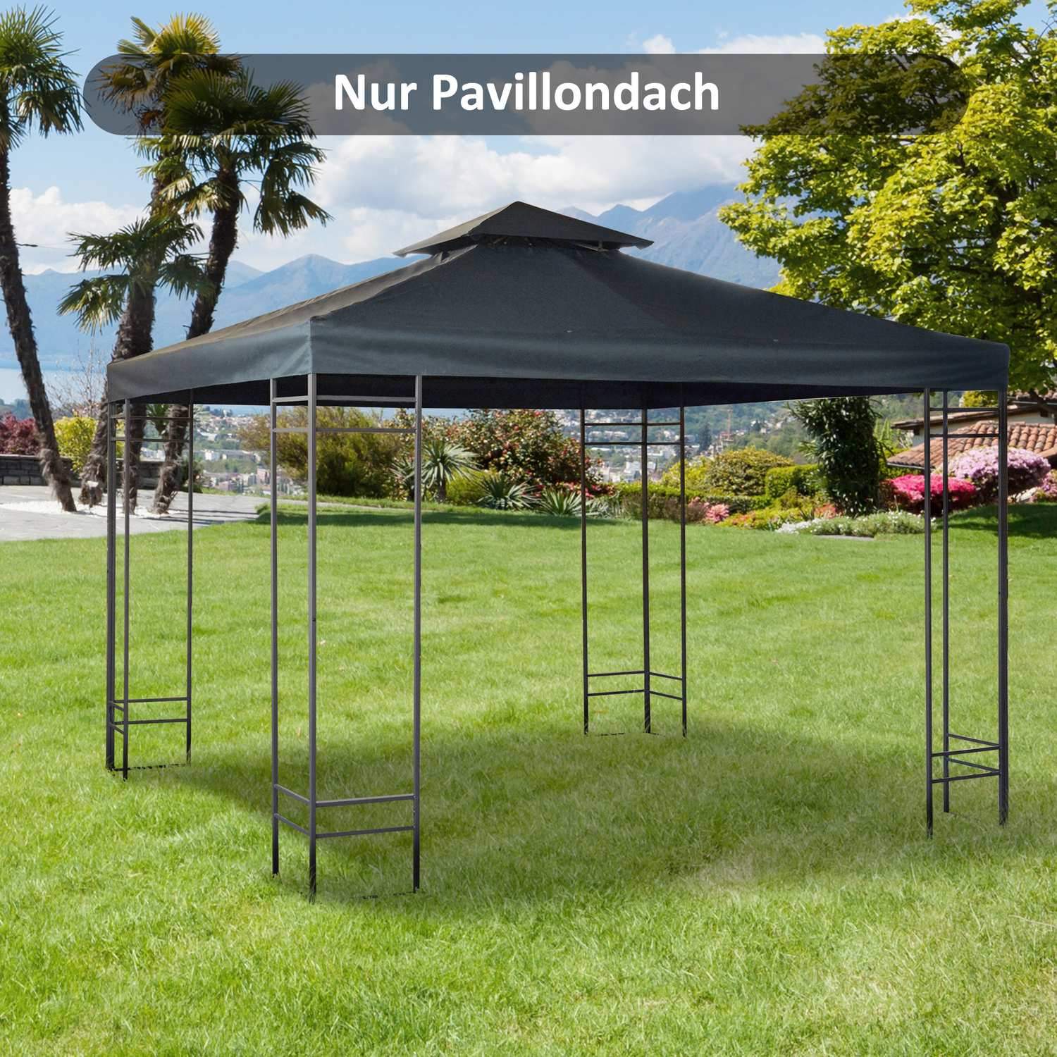 Ersättningstak Gazebo Tak För Metal Gazebo Trädgård Gazebo Partytält Trädgårdstält Polyester 3X3M Kolgrå