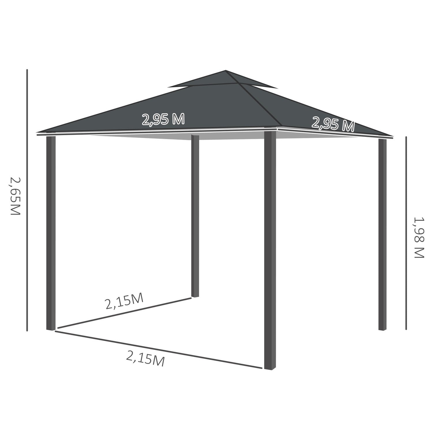 3X3M Dubbeltak Partytält Vattentätt Uv-Skydd Metall Polyester Mörkgrå