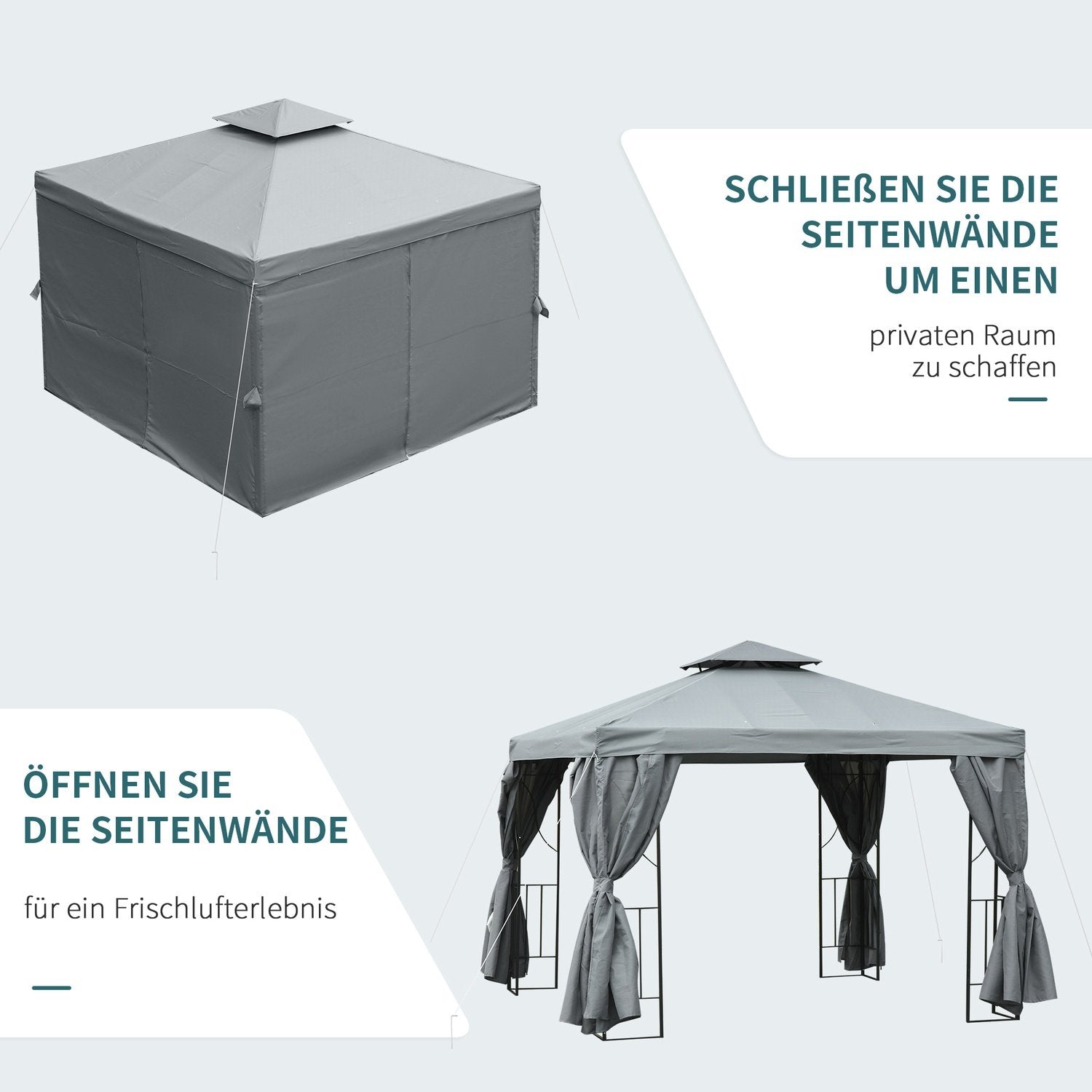 3X3M Dubbeltak Partytält Vattentätt Uv-Skydd Metall Polyester Mörkgrå