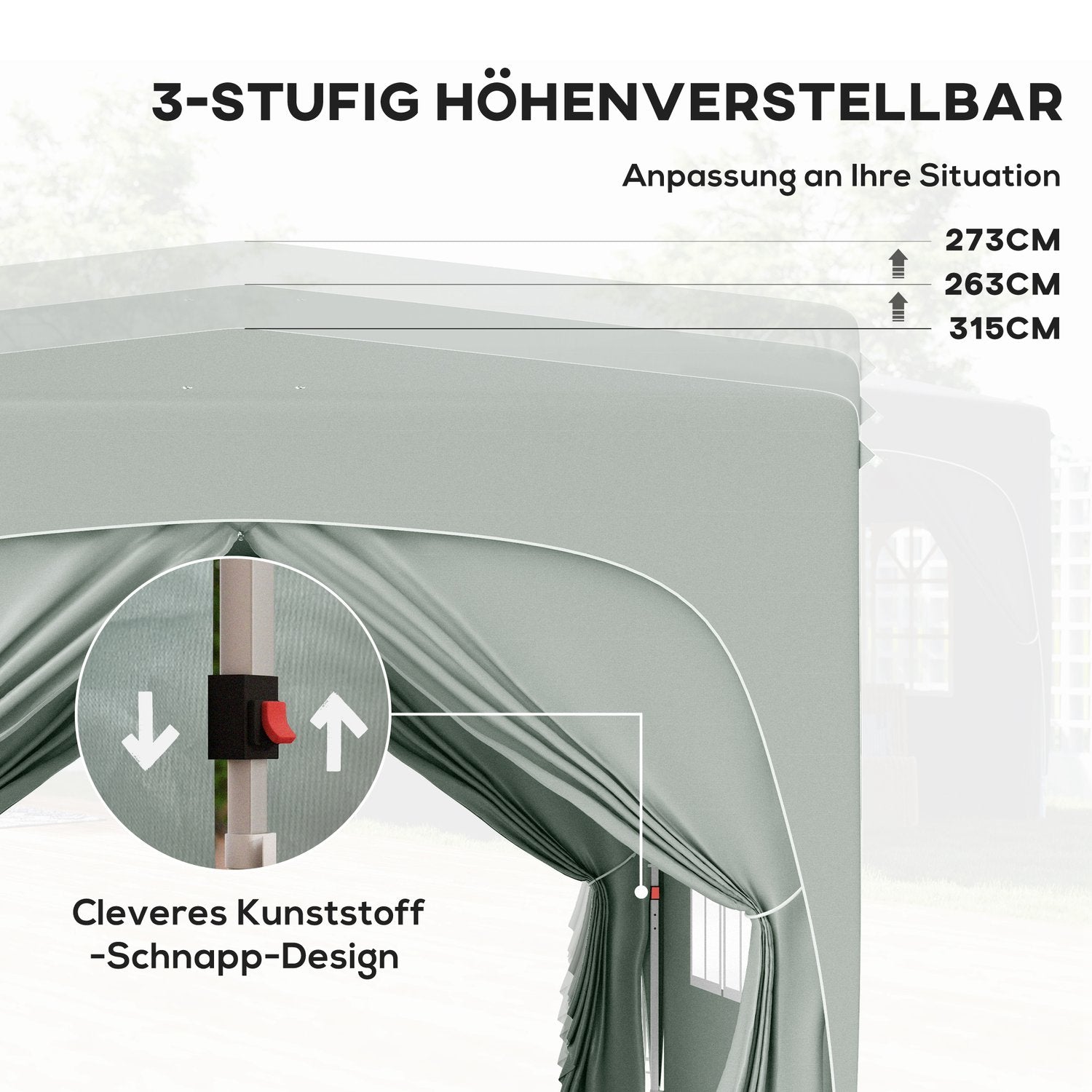 3x3m vattenavvisande pop-up lusthus, UV 50+, ljusgrå